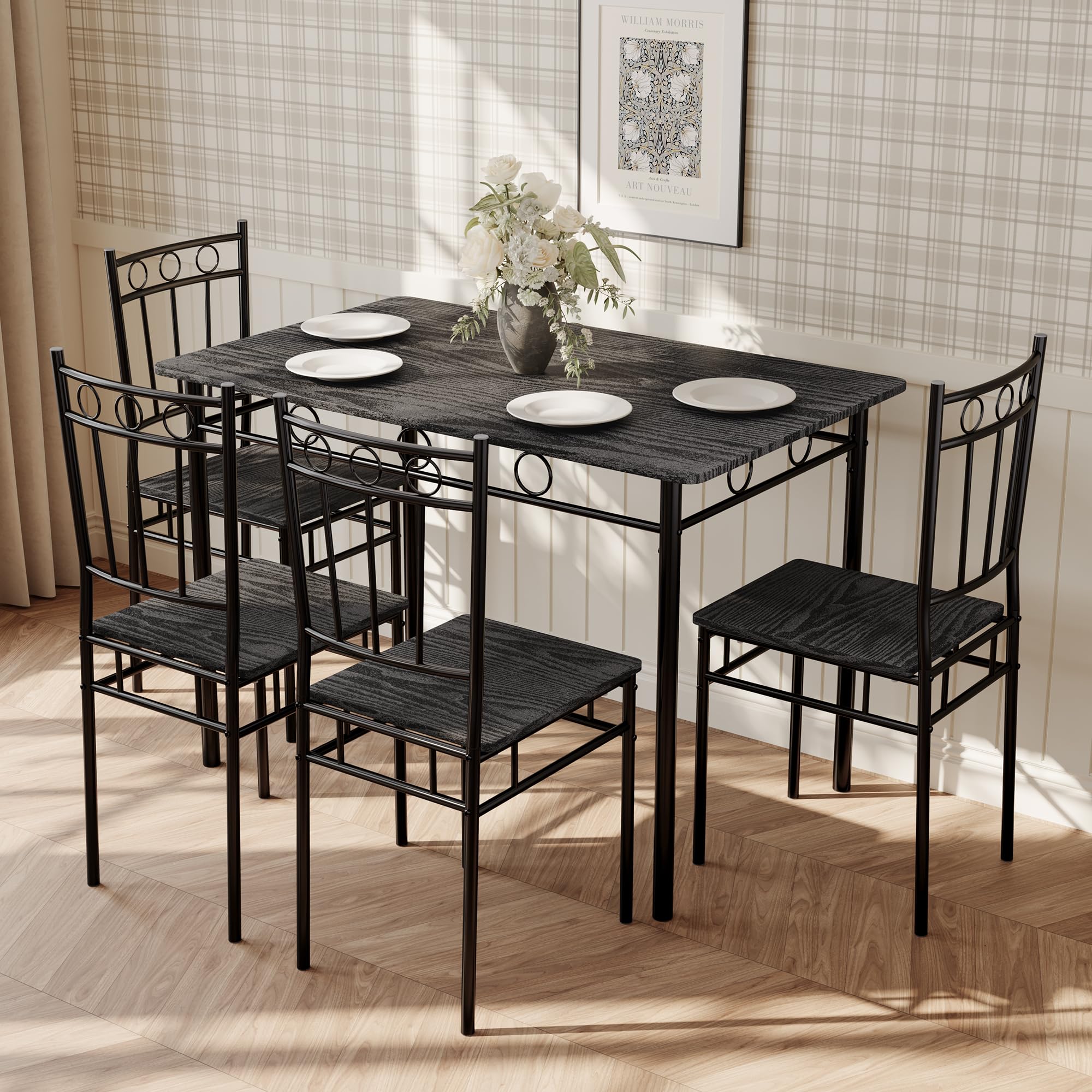 AMICLIBER 5 Piece Dining Table Set, Wood Kitchen Table and Chairs for Small Space,Breakfast Nook,Easy Assembly,Black