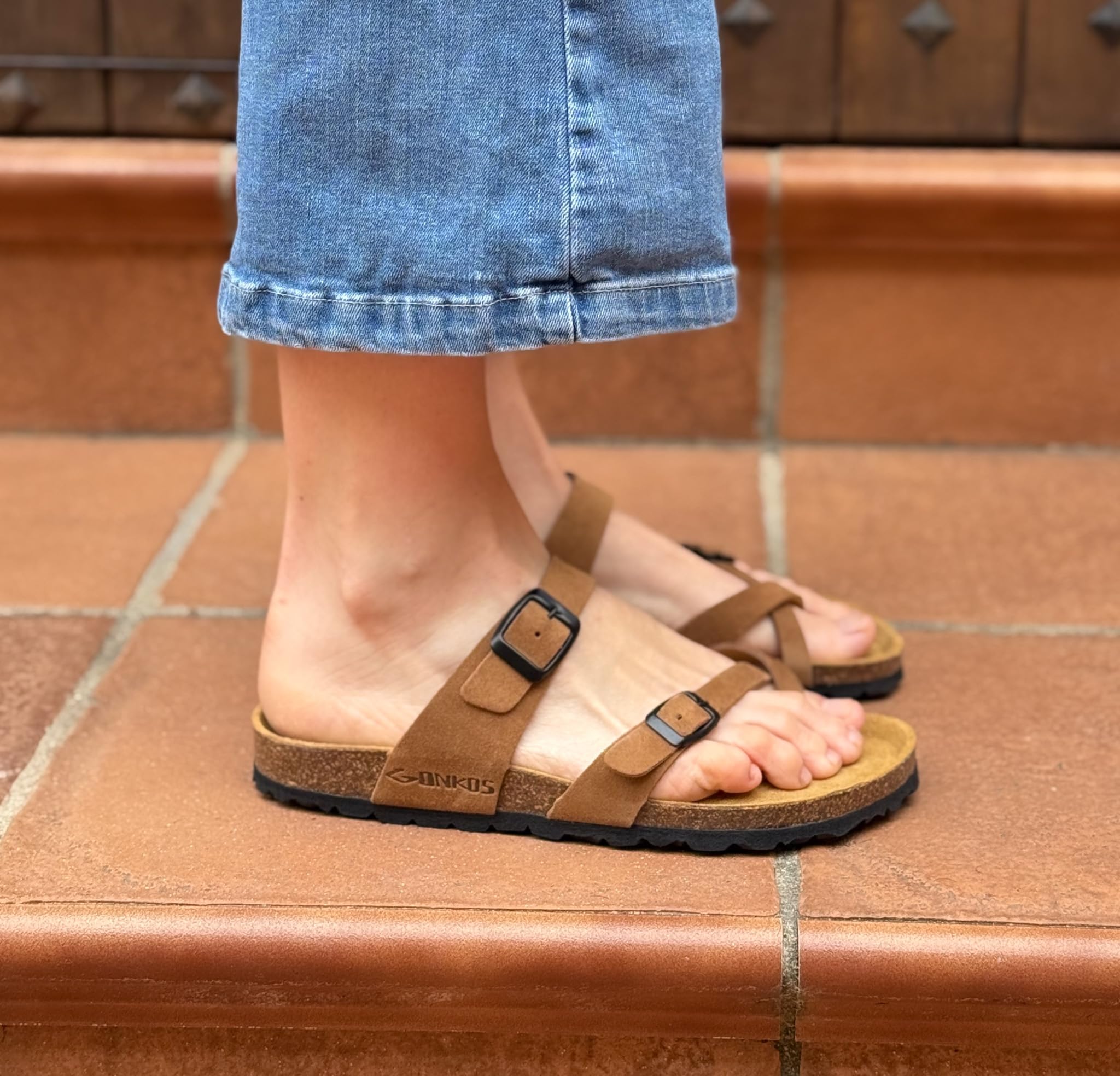 Sandalias Bio de Piel, Plantilla Anatomica de Corcho, Piel Autentica, Corcho Natural, Hebilla ajustable, Sandalias de dedo Unisex, Calidad Hecha en España