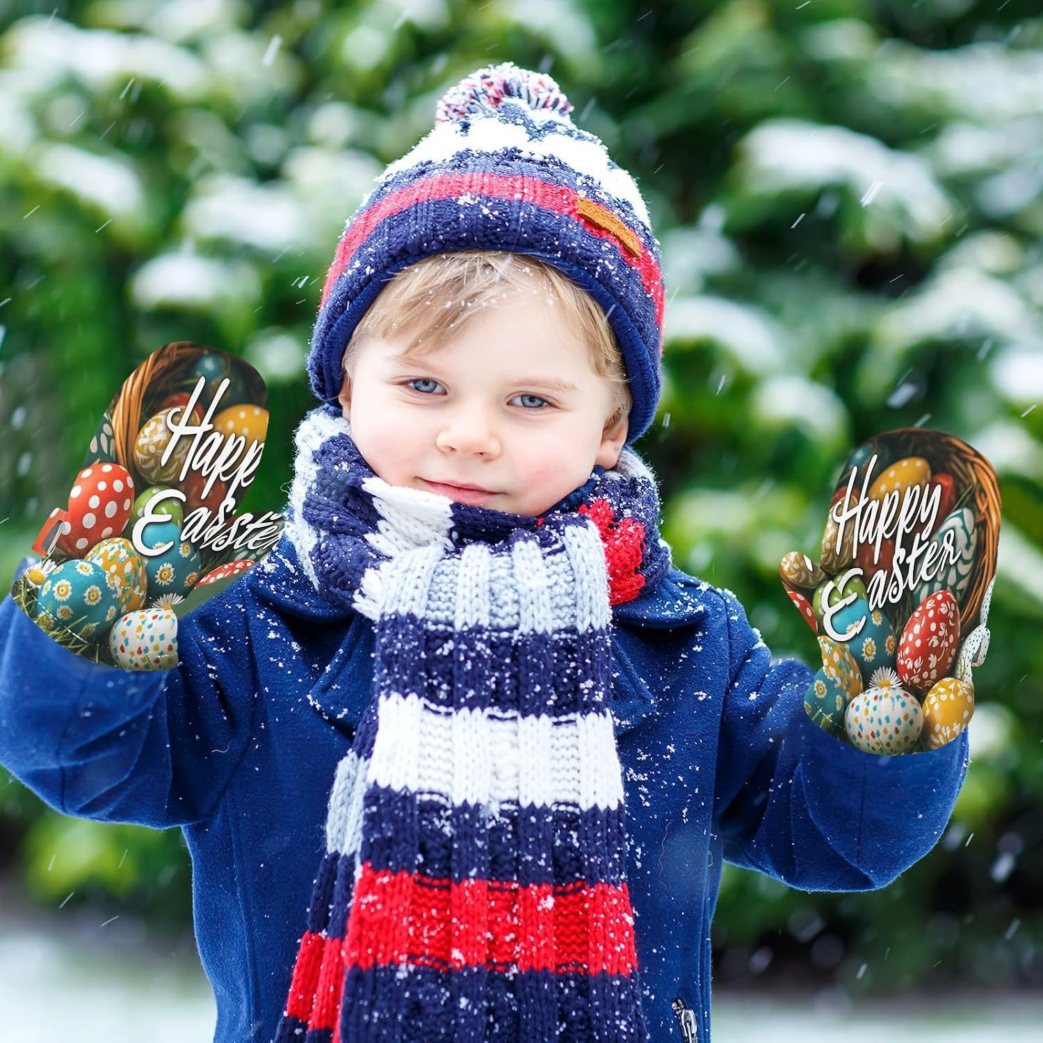 Eggs Easter Colorful Toddler Mittens Kids Winter Gloves Fleece Lined Warm Infant Mittens for Baby Girls S