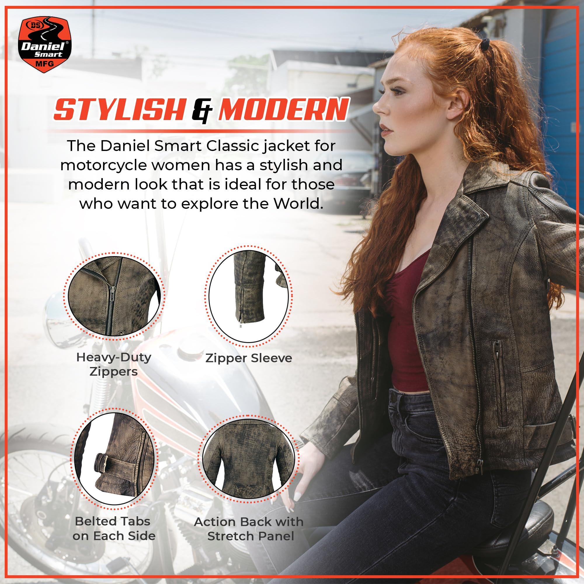 Daniel Smart Women Motorcycle Jacket Cowhide Motorcycle Jacket with Lightweight Design Inside Carry Pocket — view 7