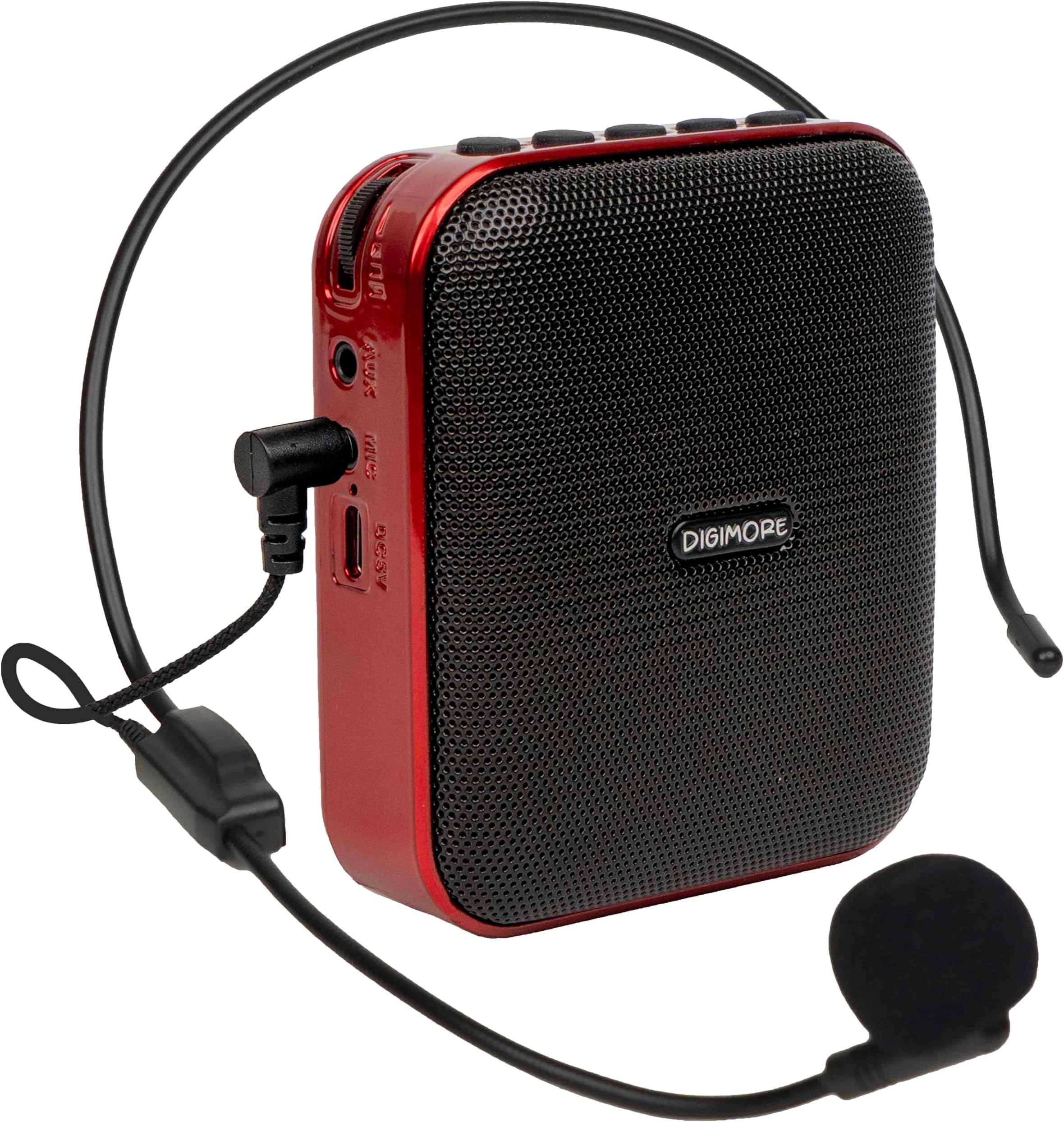 DIGIMORE Voice Amplifier for Teachers, Megaphone Speaker Portable PA System with Microphone Headset and 10H Battery Supports MP3 Format Audio for Tour Guides Coaches Yoga Instructors (D-1210) (Red)