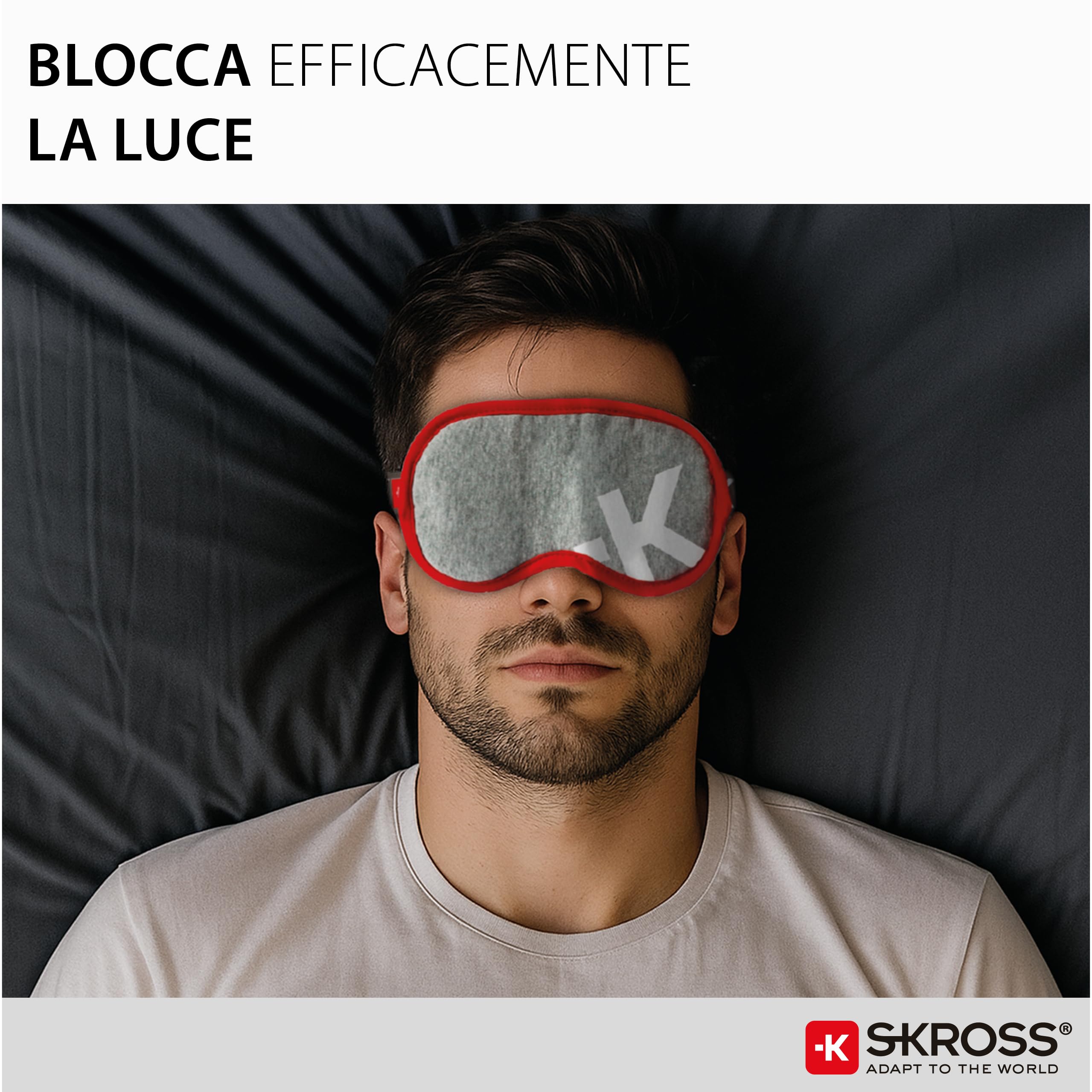 SKROSS - Deluxe Sleep Mask - Maska do spania w podróży lotniczej, samochody, pociąg. Maski miękkich oczu blokuje światło w 100% - zmywalne - czerwony
