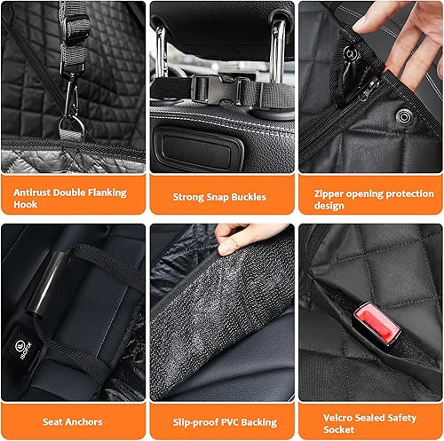 Miniatura 5 de URPOWER Funda de asiento de coche 6 en 1 para perro, funda de asiento de perro dividida 6040 para asiento trasero, 100% impermeable, hamaca de