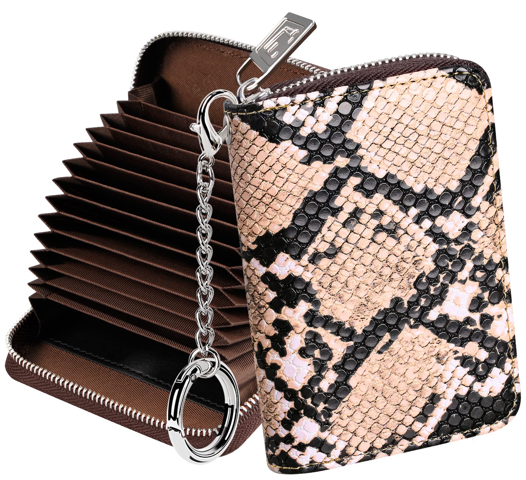 FurArt Credit Card Wallet, Zipper Card Cases Holder for Men Women, RFID Blocking, Key Chain, Compact Size