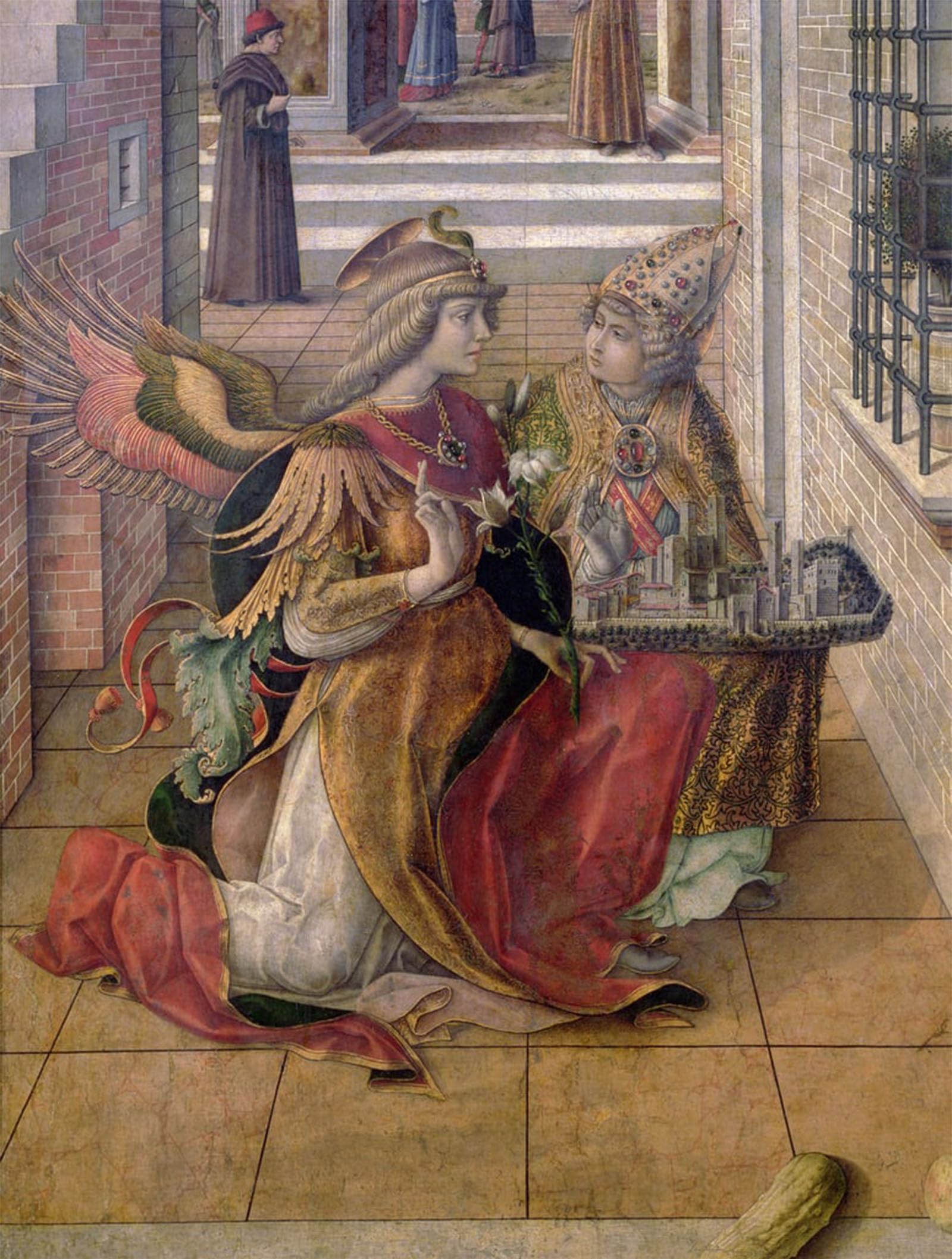 ARTXLXXBN Famous Print Painting Colorful Art Print the Annunciation with St Emidius Detail of the Archangel Gabriel with the Saint by Carlo Crivelli Canvas Art Decorations for Home Decor 60x90cm