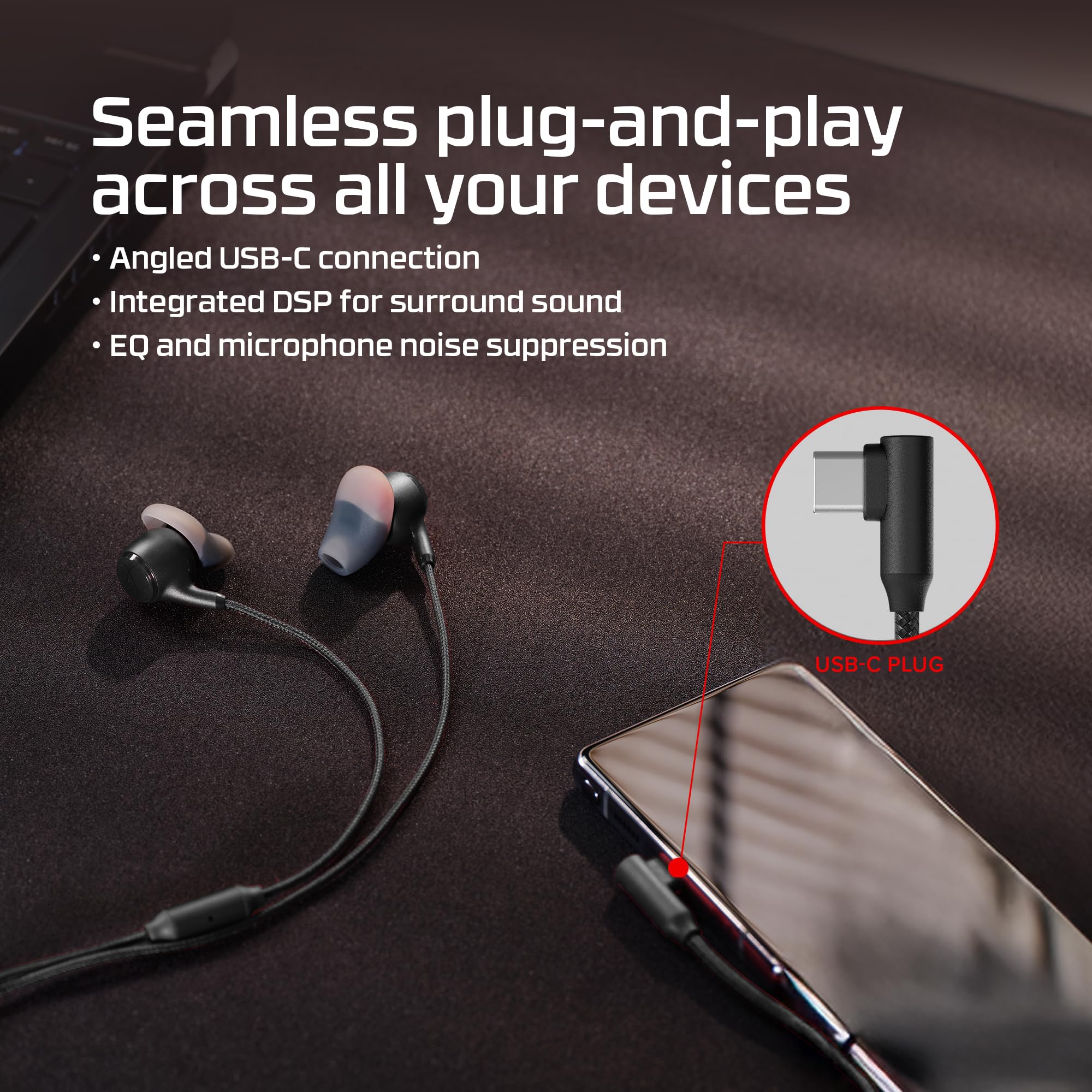 HyperX Cloud Earbuds III S - wieloplatformowy kabel USB, dźwięk przestrzenny, 4 rozmiary, mikrofon z redukcją szumów, czarny