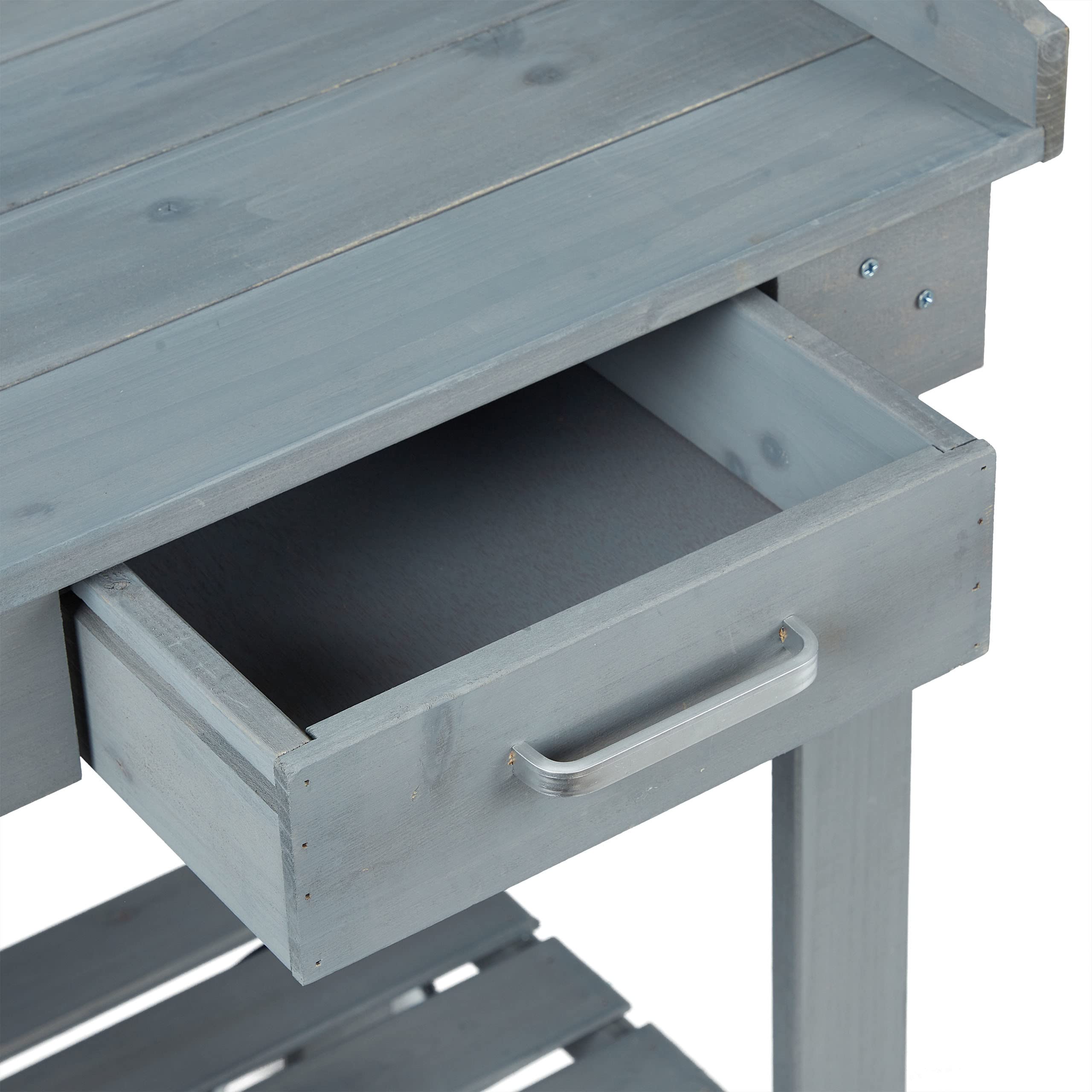Relaxdays Table pour Plante avec roulettes, bac et tiroir, Bois, Plastique, 120 x 97 x 48 cm, Gris