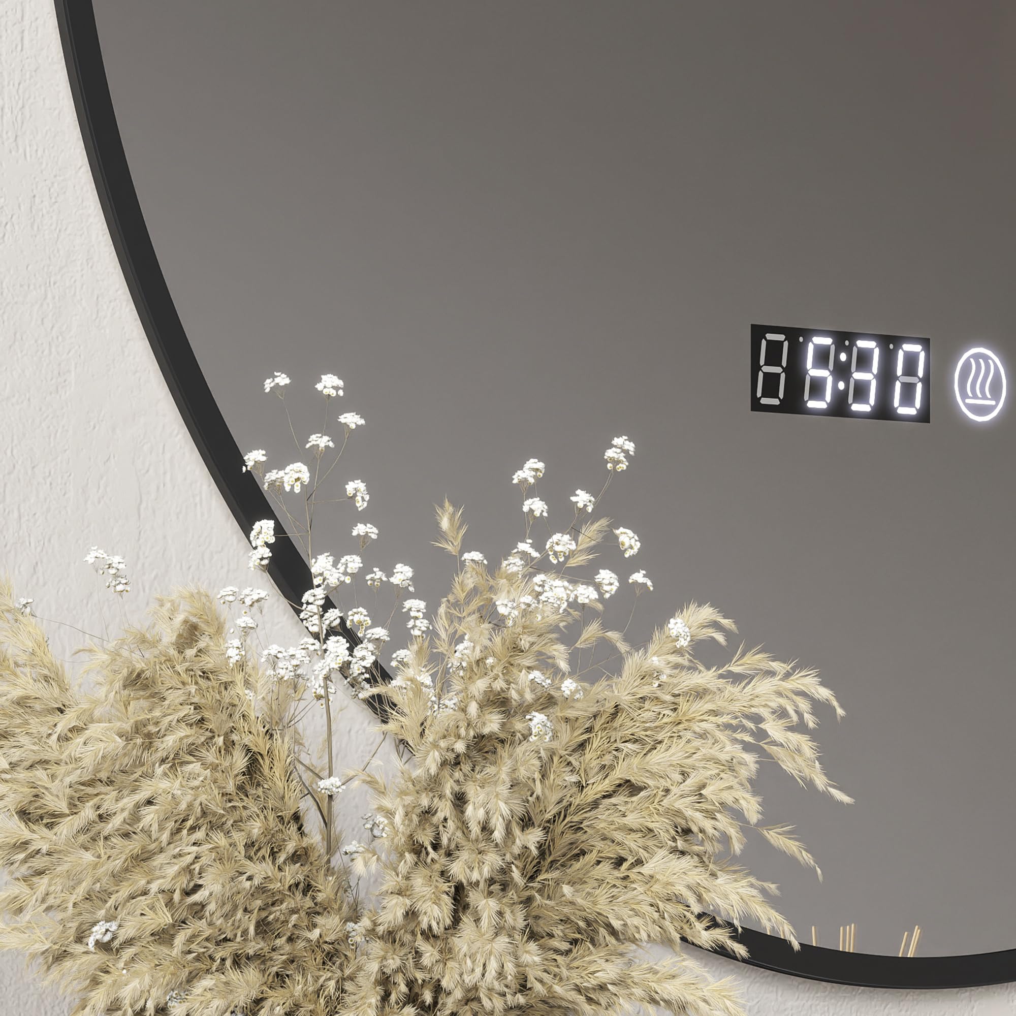 HOMCOM Specchio da Bagno con Luce LED Regolabile, Specchio Rotondo Anti Nebbia 70 cm, Specchio da Parete con Smart Touch con Display Ora e Temperatura e Funzione Memoria, IP44, Nero