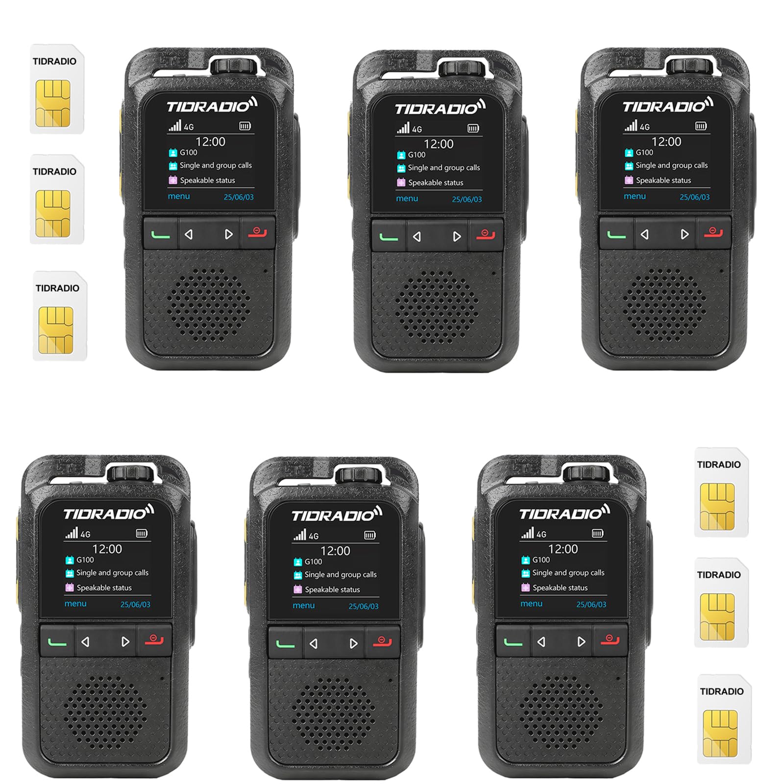 TIDRADIO TD-G100 Rapid Unlimited Range Walkie Talkies with SIM Cards, 4G POC Two Way Radios Nationwide 6000 Miles, Global Long Range PTT for Family, Logistics, Company, Compatible with TD-M15, 6 Pack
