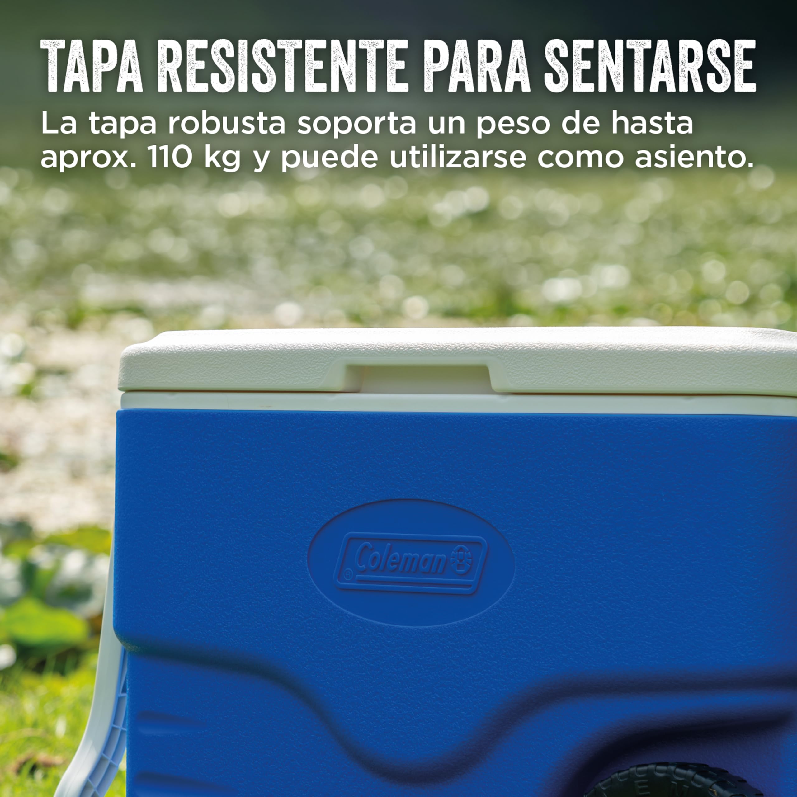 Coleman 40 QT Performance Wheeled Cooler - Nevera con Ruedas, Capacidad de 38 litros, Nevera Portátil y Rígida, Porta Alimentos, Color Azul