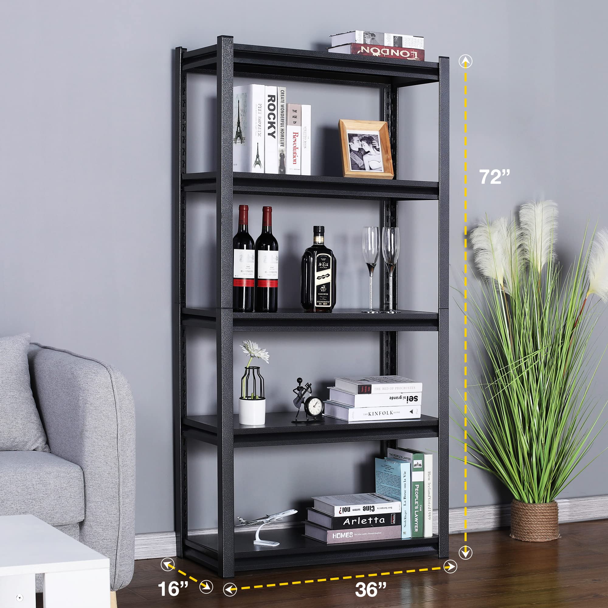 Rigma 5 Tier Garage Shelf, Heavy Duty Steel Shelving Unit, Adjustable Metal Multi-use Storage Rack, Shelves for Garage, Basement, and Industrial Warehouse Or Office (36