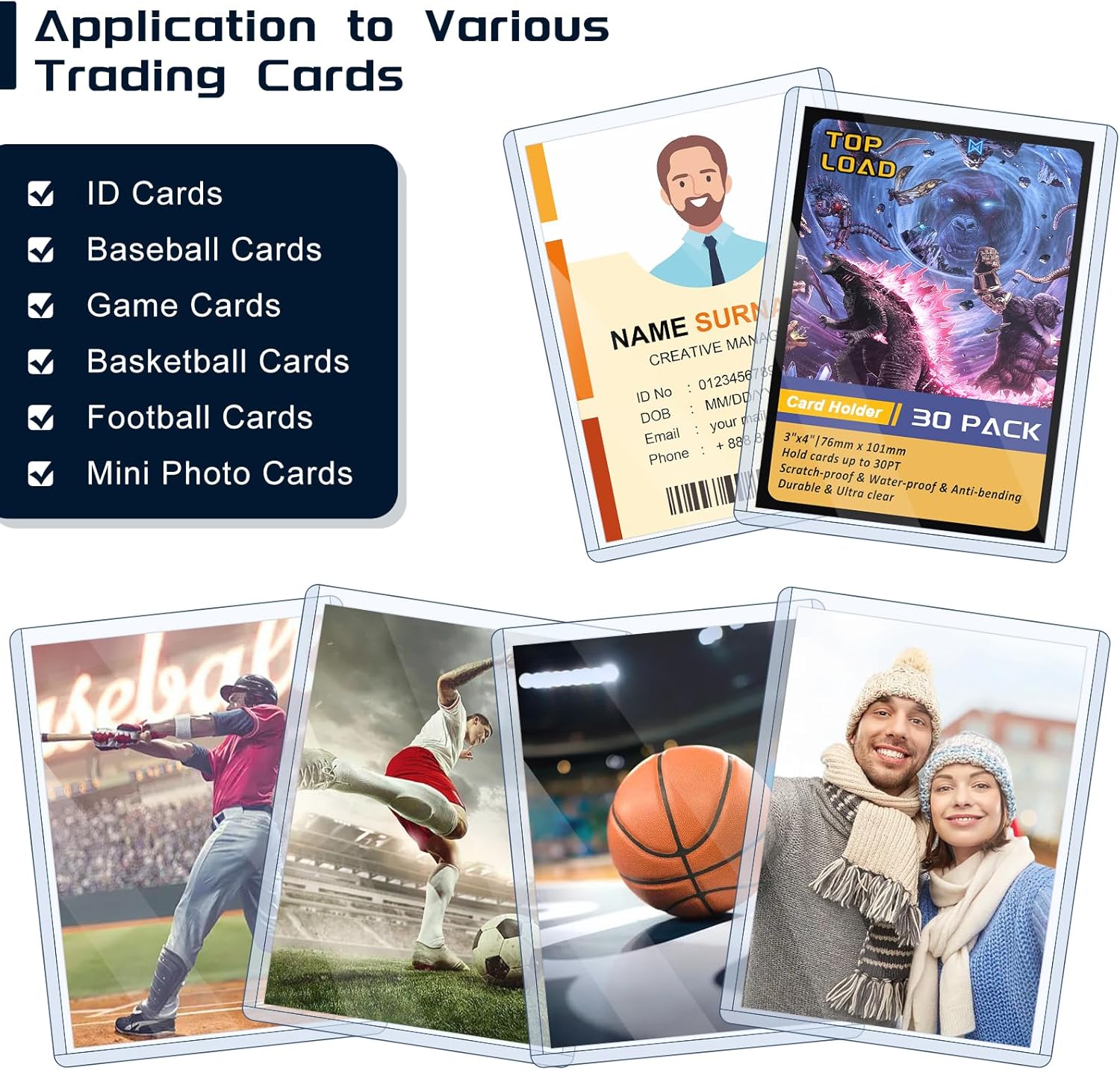 30 Pack Top Loads for Cards 3"x4" Hard Plastic Card Sleeves Baseball Card Protectors Hard Plastic Sports Card Holder for Trading Cards, Baseball Cards, Game Cards