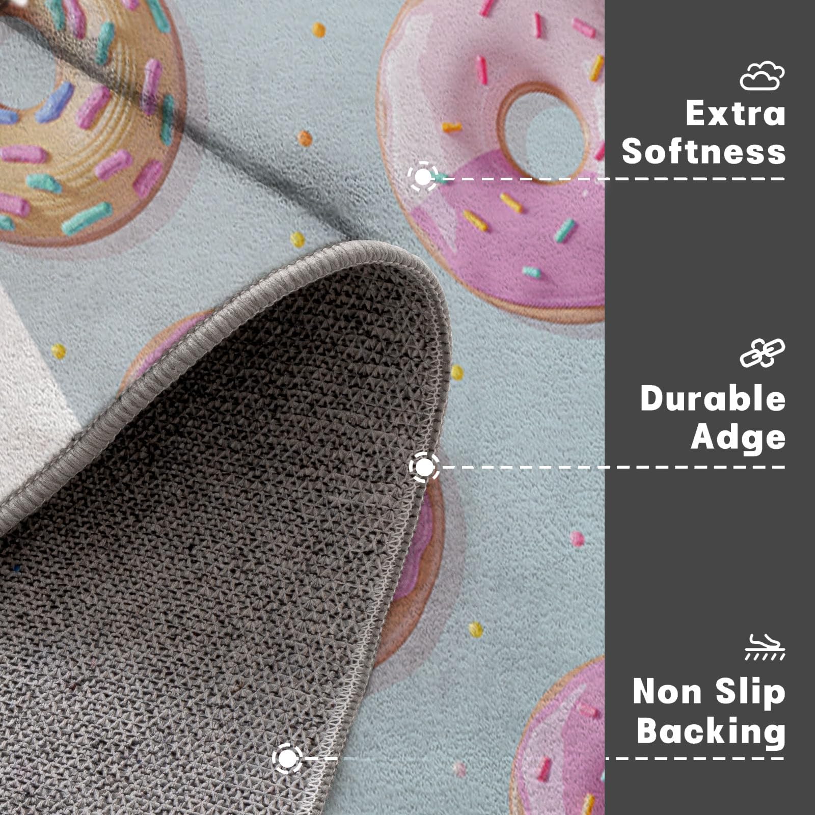 Süß Und Verspielt Teppich Rund 150cm, Donuts Zuckerstreusel Teppich rutschfest Waschbar, flauschig robust Rosa Teppiche, Für Schlafzimmer Wohnzimmer Kinderzimmer Spielzimmer