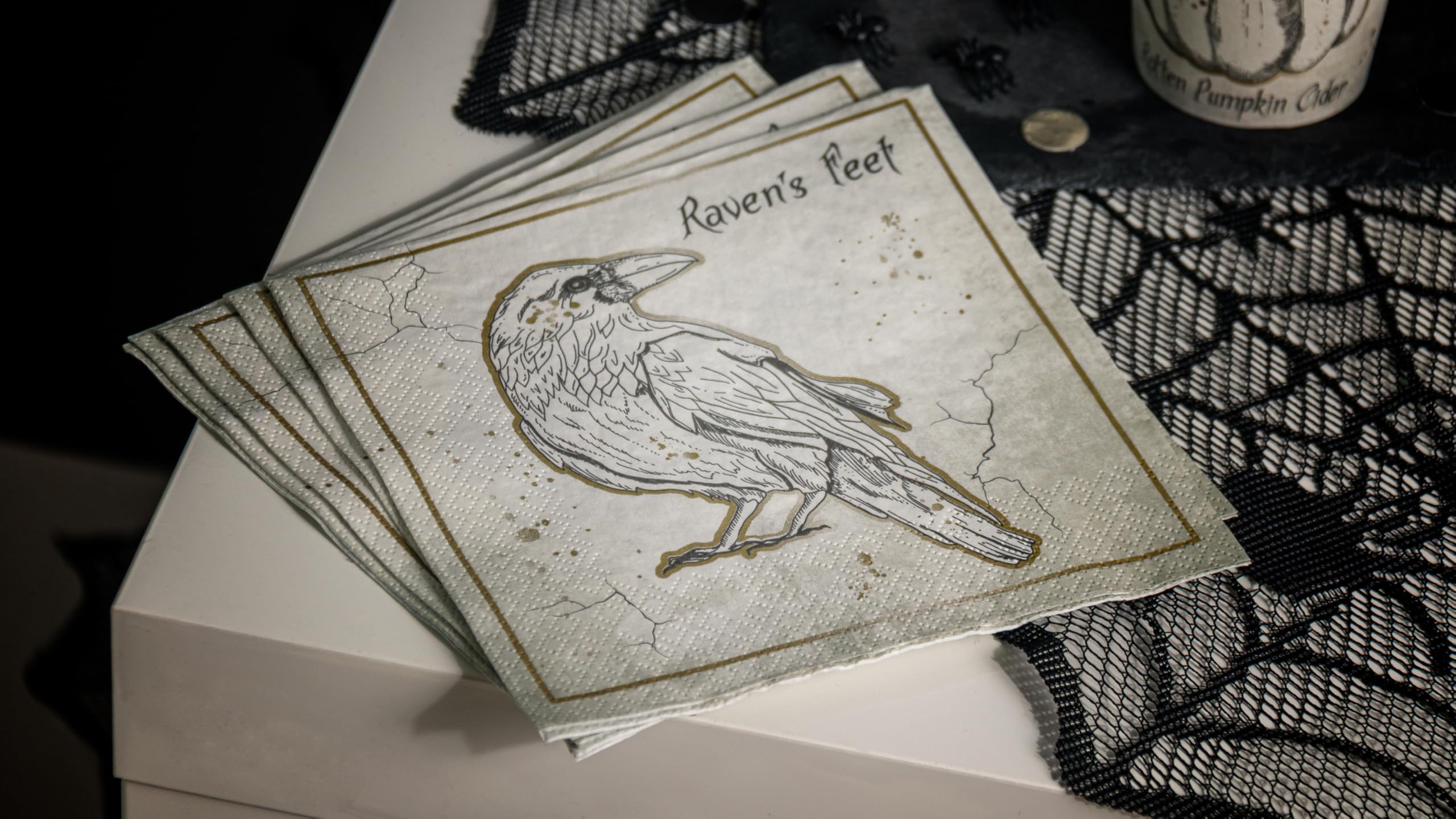 Folat 23890 Serwetki dekoracyjne Creepy Curiosities-33 x 33 cm-20 sztuk przerażające horrory dekoracja dekoracja nawiedzony dom i impreza Halloween, kolor biały