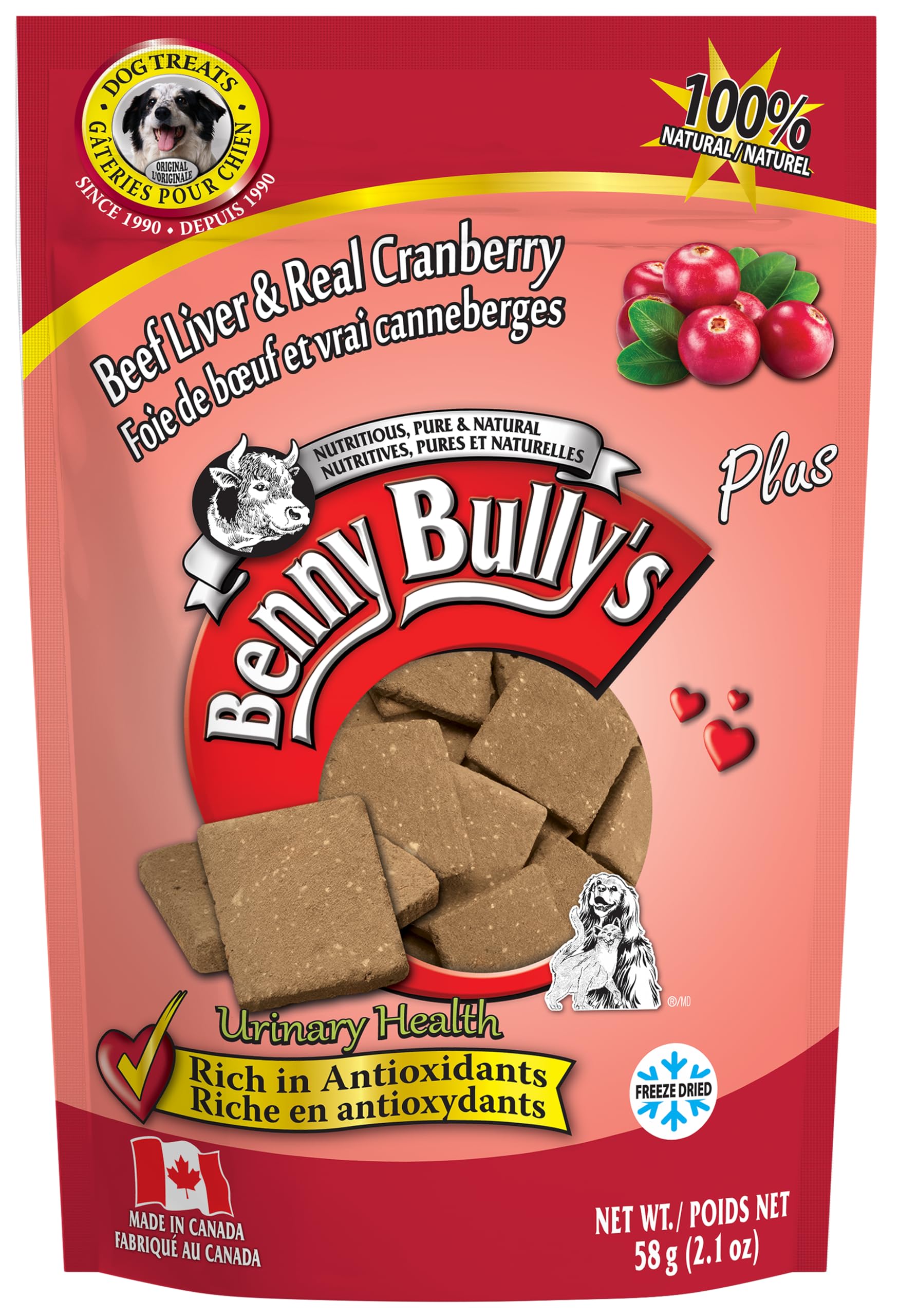 Benny Bullys Beef Liver Plus Cranberry, Freeze Dried Dog Treats, Low Fat, High Protein, Nutrient Rich, for Urinary Health - 58g (Medium) image 6