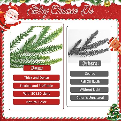 Miniatura 4 de Guirnalda de Navidad de 9 pies con 7 modos de luz LED, 9 piñas verdaderas, conos rojos y hojas de eucalipto, guirnaldas de pino Norfolk para