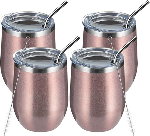 Miniatura 8 de Meway - Vaso de vino con tapa de 12 onzas, sin tallo, doble pared, al vacío, de acero inoxidable, para viajes, mantiene el frío y el calor, para