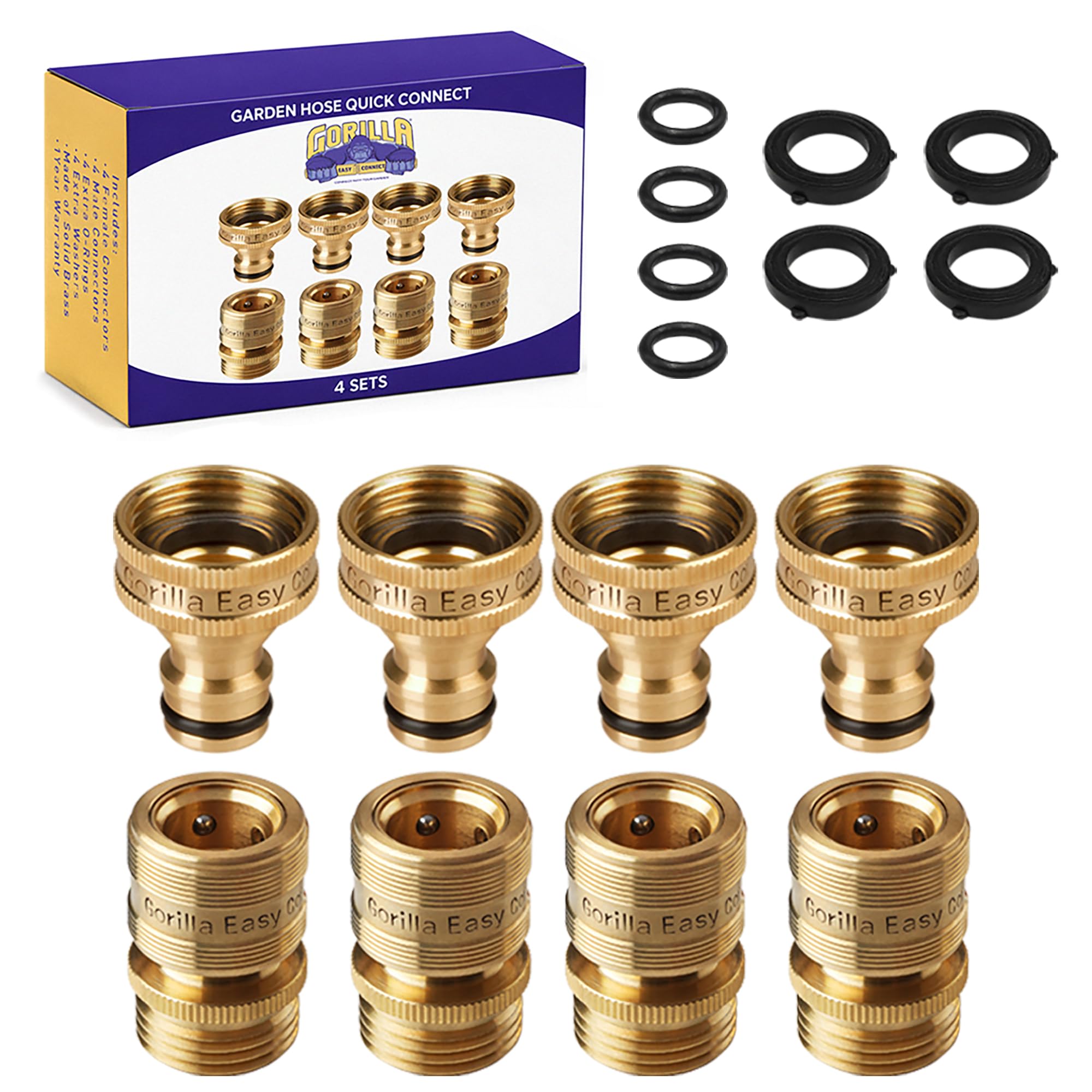GORILLA EASY CONNECT -Conector rápido para manguera de jardínFácil conexión de 1,9 cm (2 piezas macho y hembra)