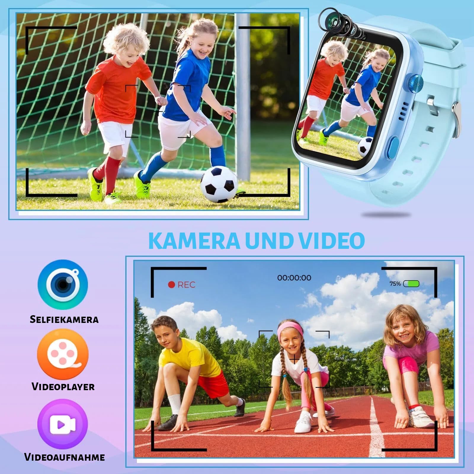 OKYUK Smartwatch dziecięcy 4G z trackerem GPS, dwukierunkowe połączenia, SOS, smartwatch z wieloma stylami pulpitu do wyboru dla 6-12 chłopców i dziewczynek (niebieski)