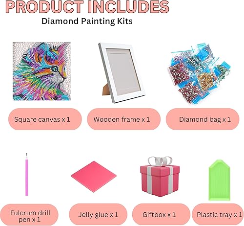 Miniatura 5 de Lindos kits de pintura de diamantes para niños de 5 a 7 años y niñas de 9 a 12 años, marco de madera natural grande de 7 x 7 pulgadas, lienzo