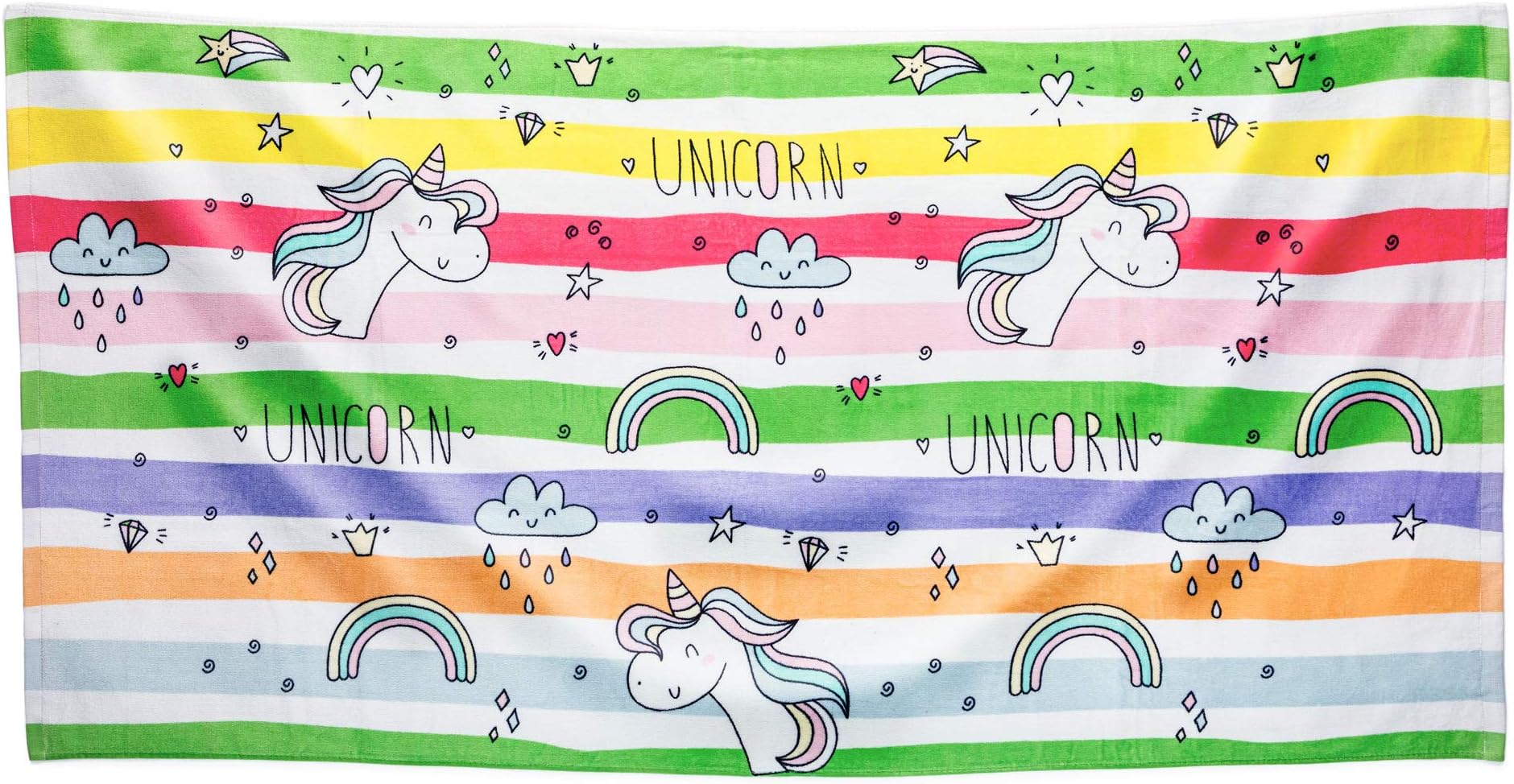 Todd Linens Kid’s Beach Towel Thick, Plush, Ultra Soft, Super Absorbent Cotton | Large 75 x 150 CM Cotton | Bright, Colourful, Outdoor Use | Boys and Girls (Unicorn Rainbow)