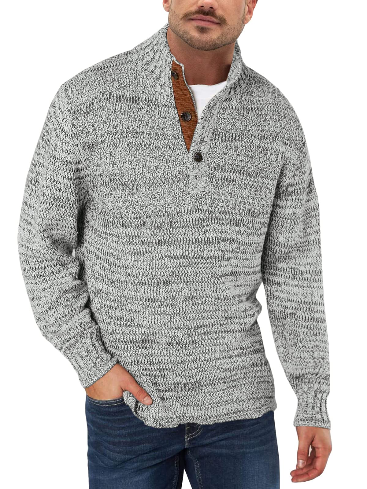 Aoysky Mens Sweater Henley Knit Casual Long Sleeve Quarter Button Pullover