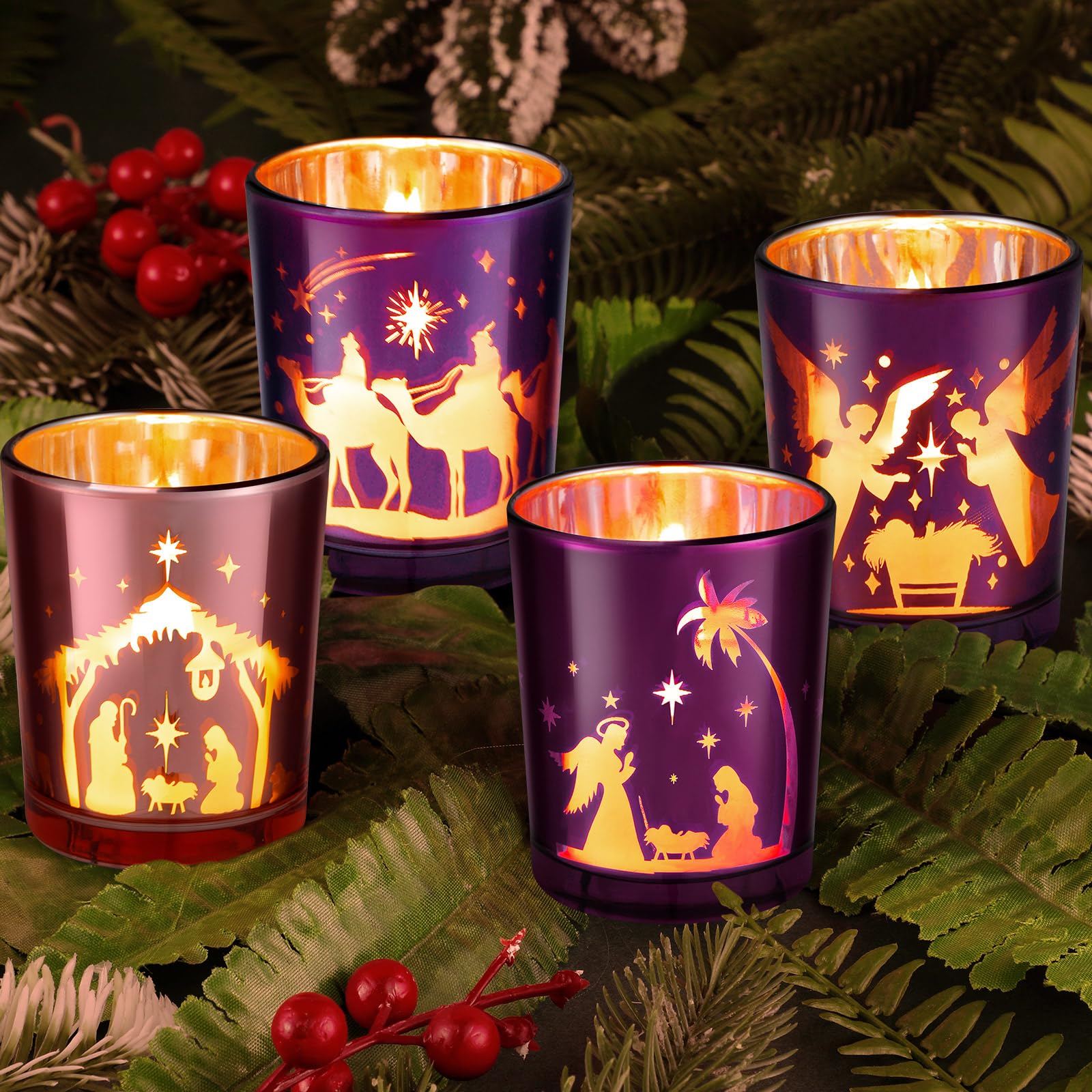Advent Candle Holder Wreath Nativity Scene Purple And Pink Advent Votive  Candle Holders, 3 1/4 Inch, 4 Piece White Pillar Advent Candle, image size:1600x1600