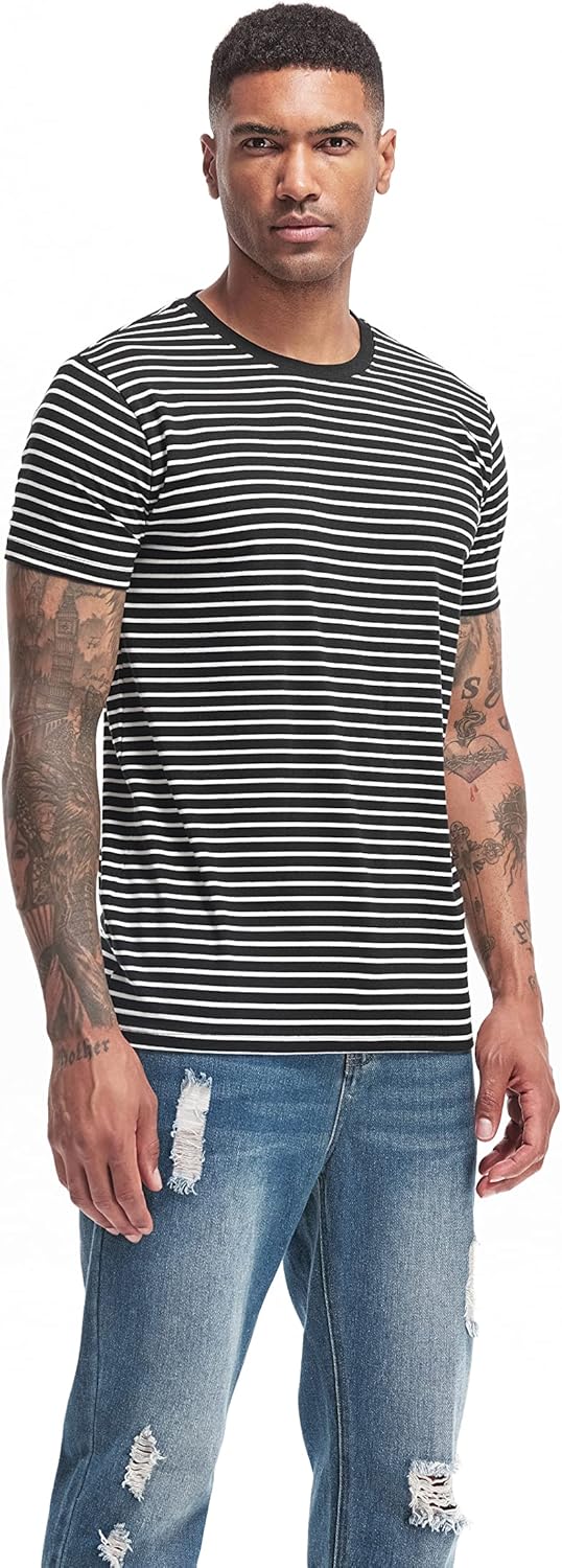 VEIISAR Men's Crewneck Striped T-Shirt Soft Elastic Cotton Tees - Image 4