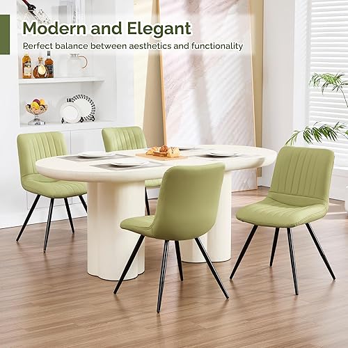 Miniatura 8 de Juego de 2 sillas de comedor, modernas sillas de comedor con cojines gruesos, sillas tapizadas de piel sintética para cocina, comedor con patas de