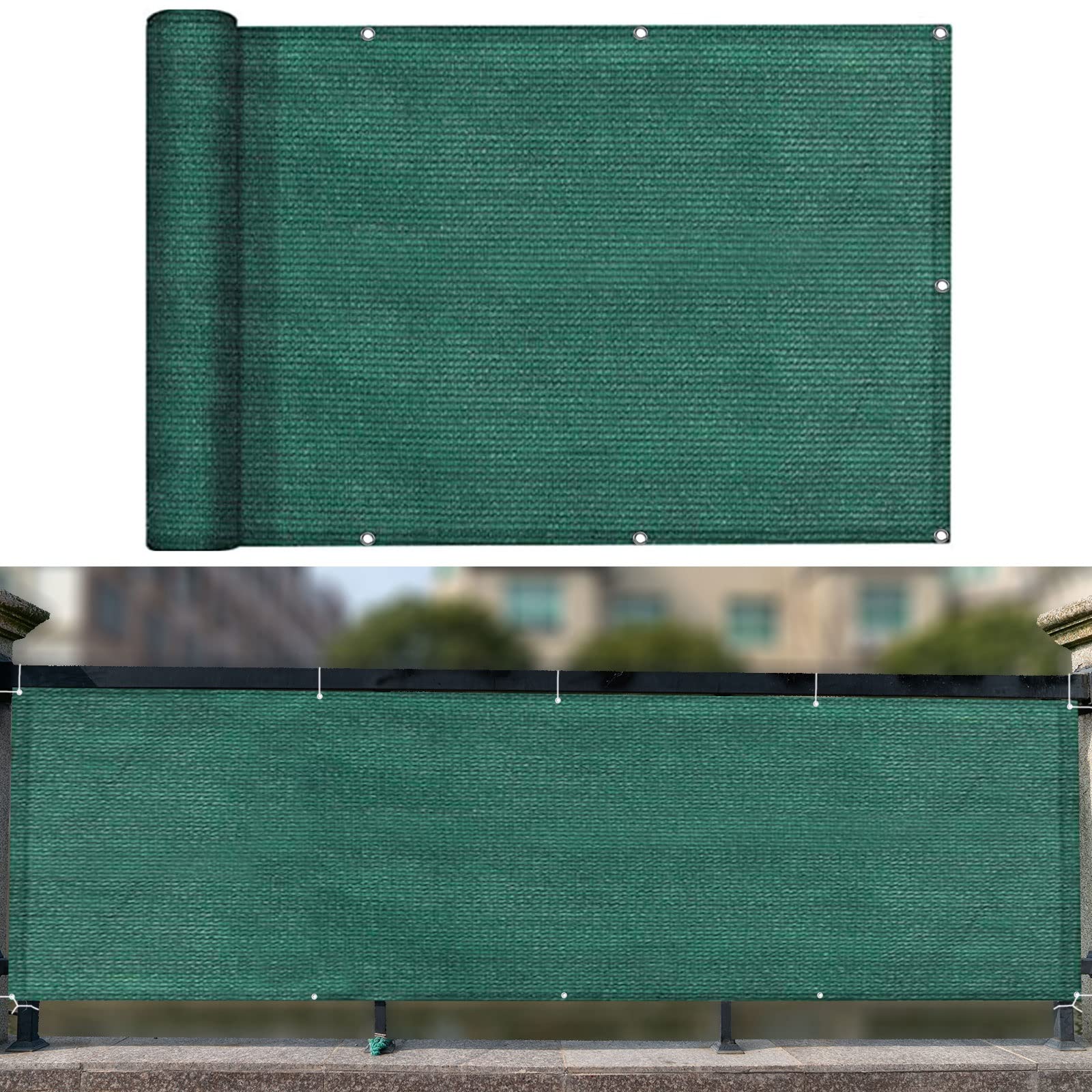Osłona ekranu prywatności balkonu 60 x 300 cm zapobiegający podglądaniu Parawan Balkonowy Parawan Wiatrowy z oczkami liny na patio na podwórku na werandzie, Zielony