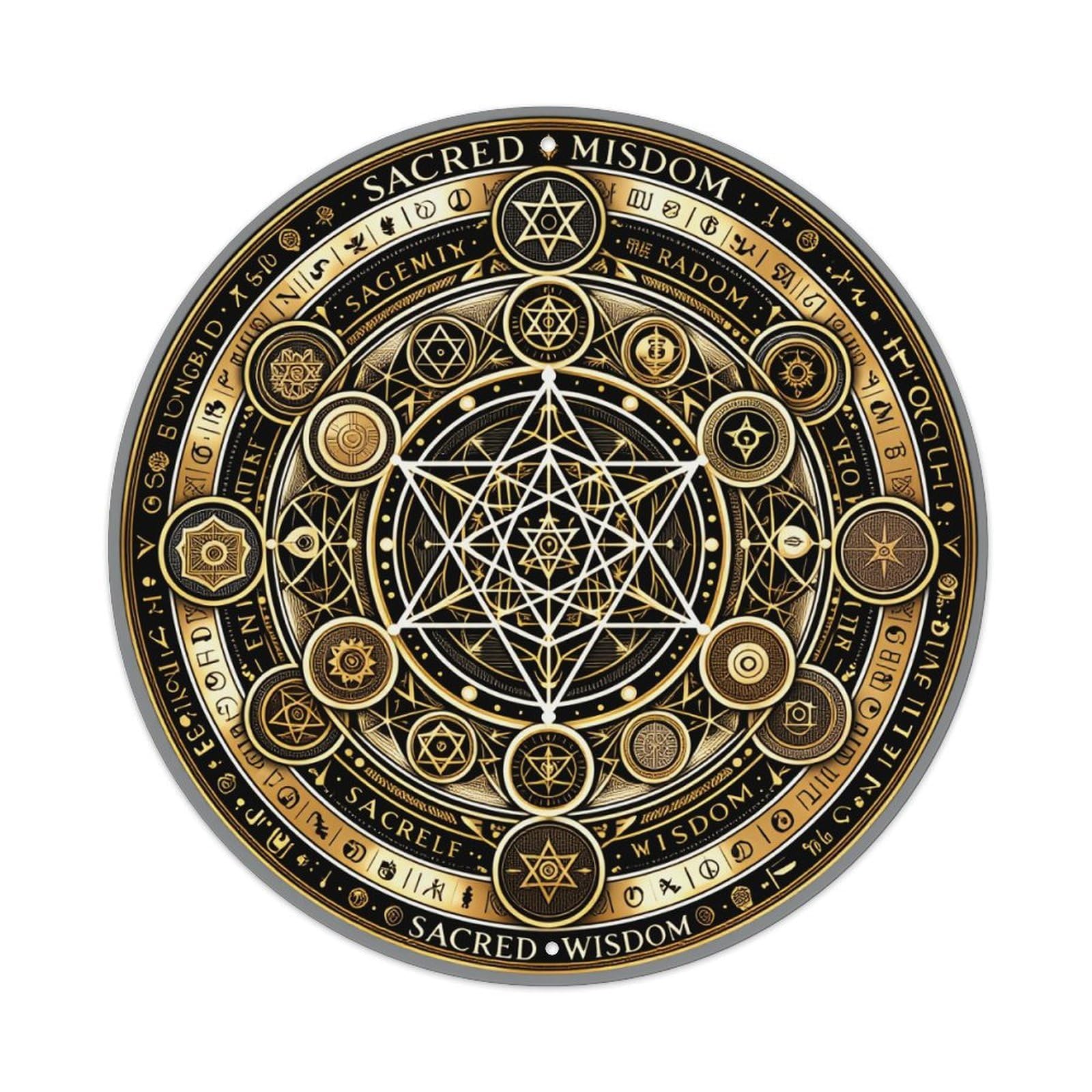 Sacred Wisdom Symbolic Geometry Pattern Round Tin Sign Retro Metal Sign for Cafe Bar Pub Home Game Room Gym Club Wall Decoration Vintage Metal Poster 8x8 Inch