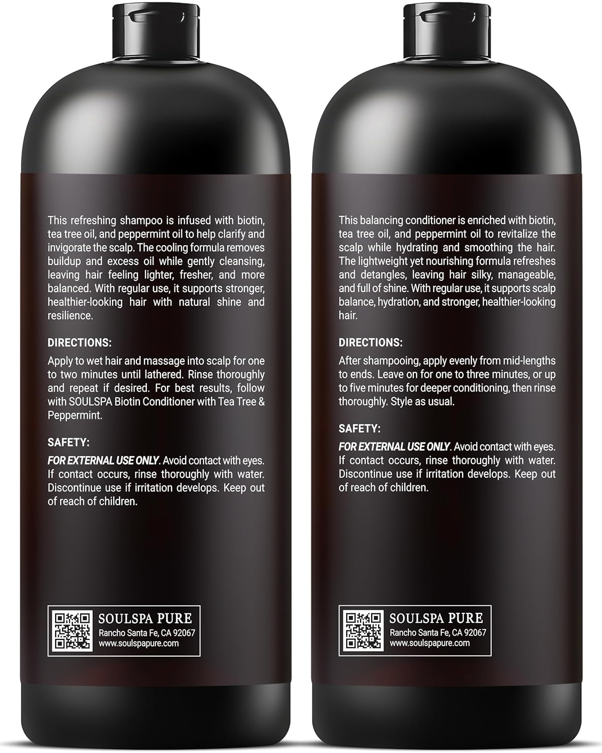 Biotin Shampoo and Conditioner Set for Men & Women with Tea Tree & Peppermint | Sulfate Free Scalp Care & Hair Strengthening System for Thinning, Color Treated & Dry Hair – 16 floz Each | SOULSPA PURE - Image 8
