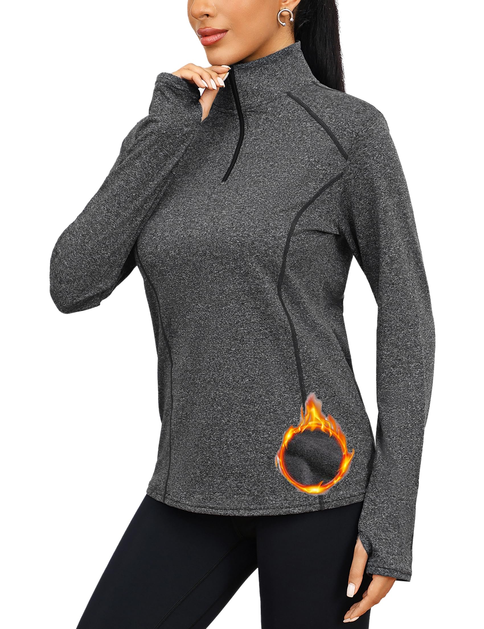 Terecey Funktionsshirt Damen Langarm Laufshirt Wandershirt Atmungsaktiv UPF 50+ UV Shirt mit 1/4 Zip und Daumenloch - Leicht Schnelltrocknend Sportshirt Langarmshirt S-3XL