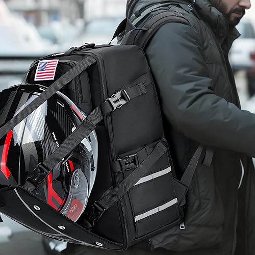 Miniatura 7 de Mochila para Motocicleta con Funda para Casco, Mochila Impermeable de Gran Capacidad para Hombres, Bolsa de Almacenamiento para Accesorios de