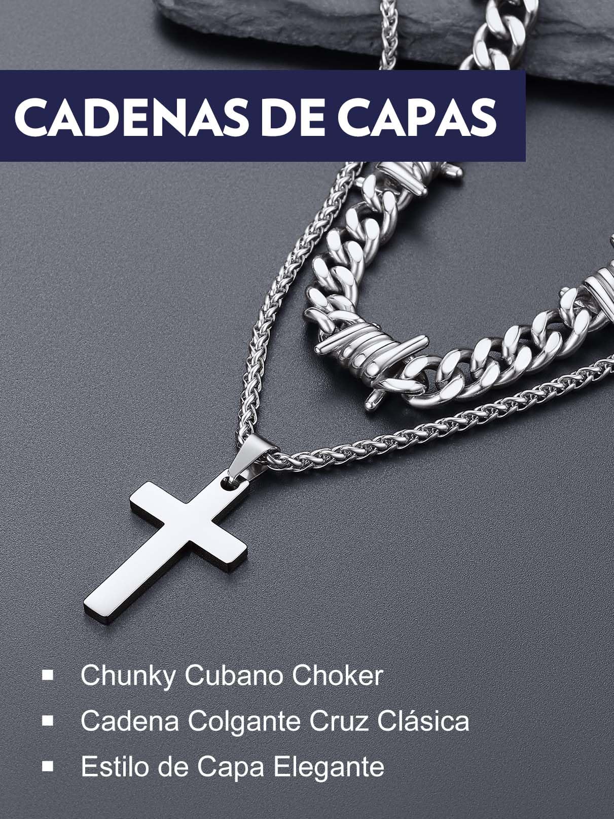 Bandmax Cadena Hombre Cubana Púa Espinas 5/7/9/12mm Ancho, Collar Apilado Gotico Hip Hop Motociclista Punk, Incluye Joyero