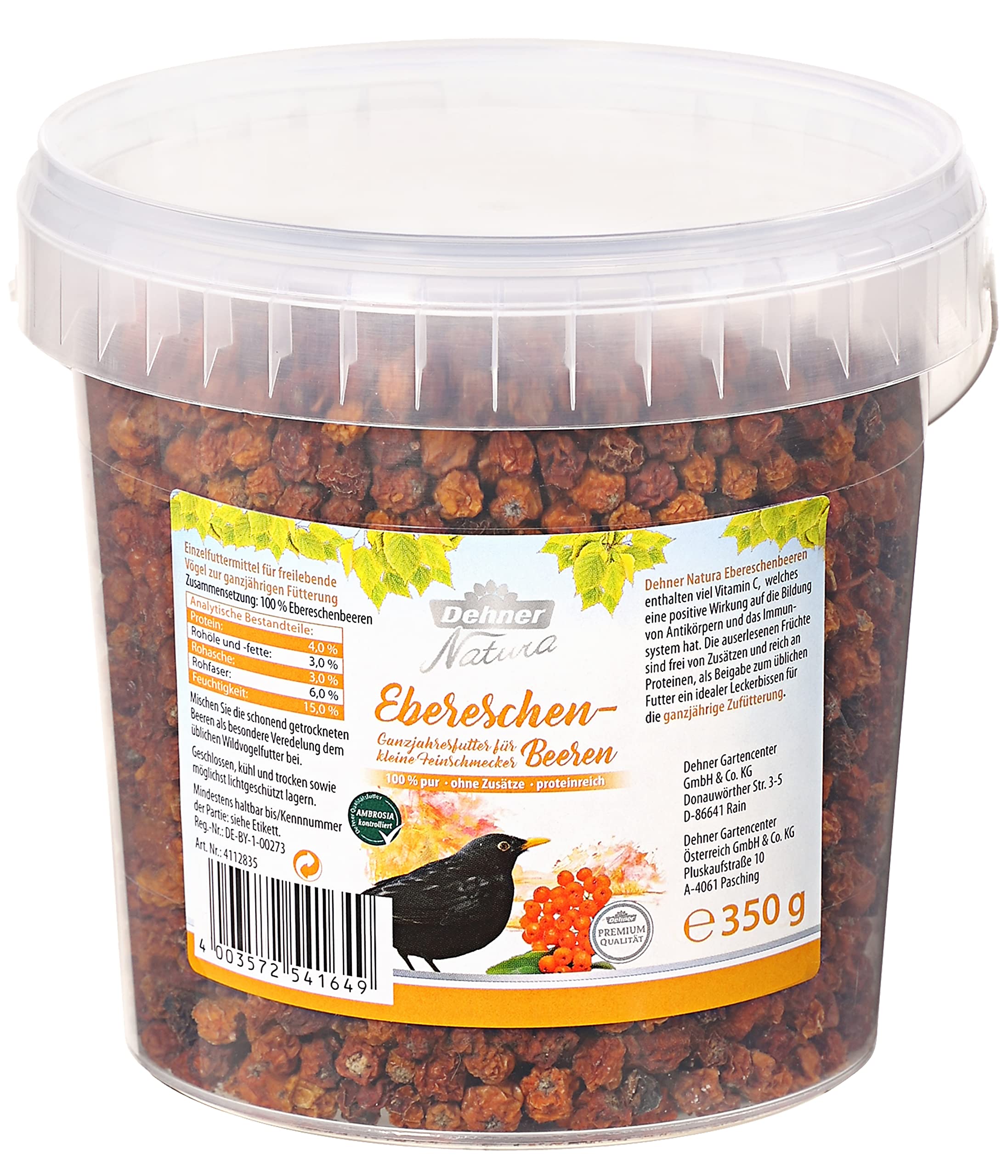 Dehner Natura Premium Nourriture pour oiseaux sauvages, baies de sorbier, 6x 350 g (2,1 kg)