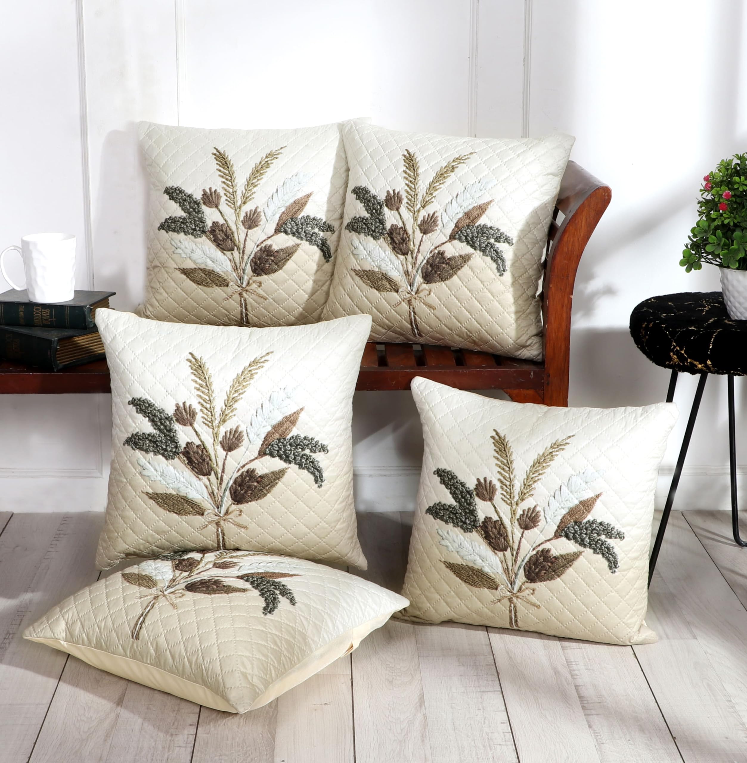 BLUEDOT Home Decorative Floral Printed Cushion Covers Set of 5 (16x16 inches), Multicolor,CCN2-image-30