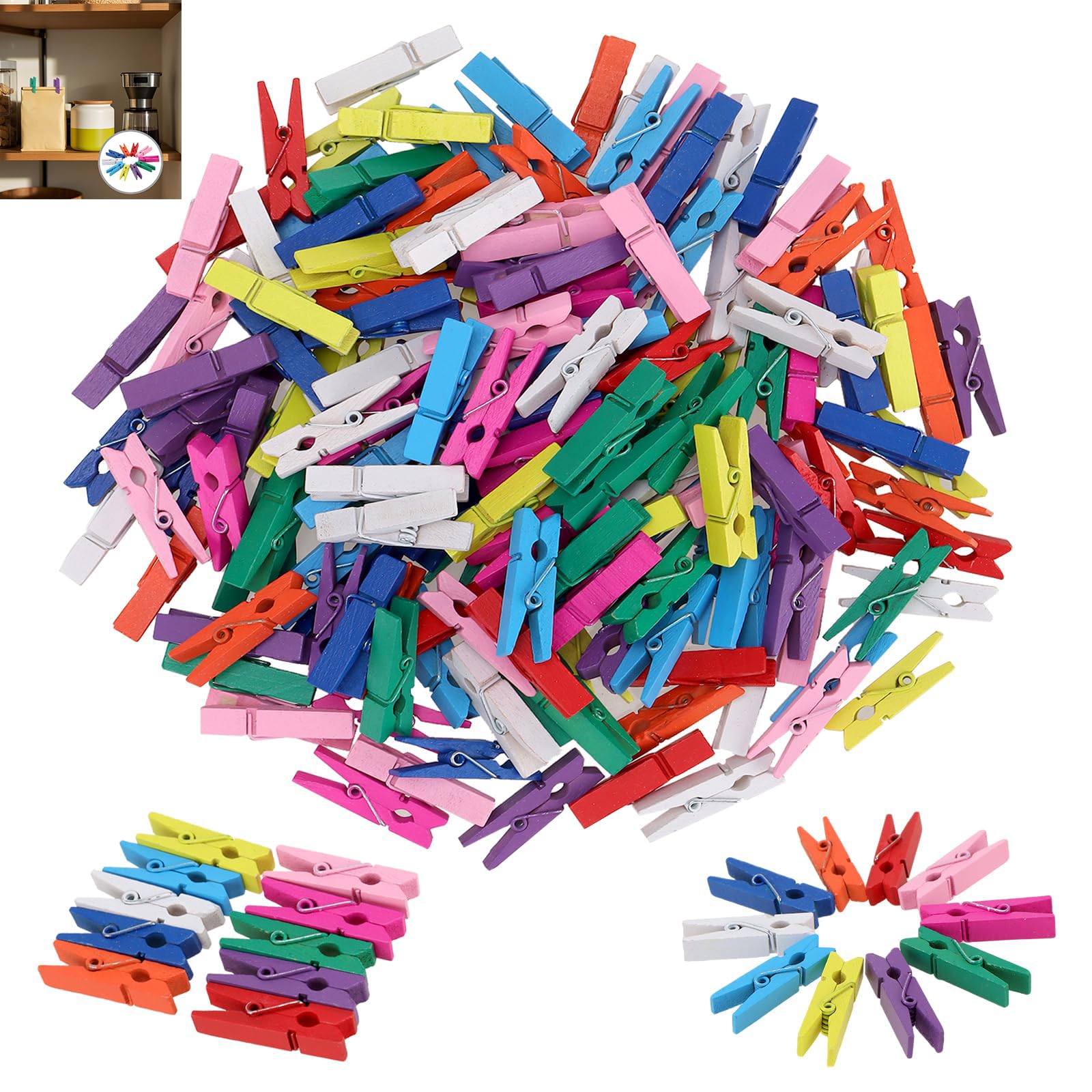 SOUJAP 300PCS 3.5 x 0.7cm Colorful Clothes Pegs, Mini Coloured Wooden Clothespins for Craft DIY Photo