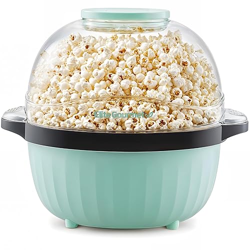 Elite Gourmet EPM145M 18-cup Hot Oil Stirring Popcorn Popper w/Measuring Cap & Reversible Serving Bowl & Butter Melting Tray, Great for Parties, Movie Night, Anytime Snack, Safety ETL Approved, Mint - 4.5-Quart - Mint