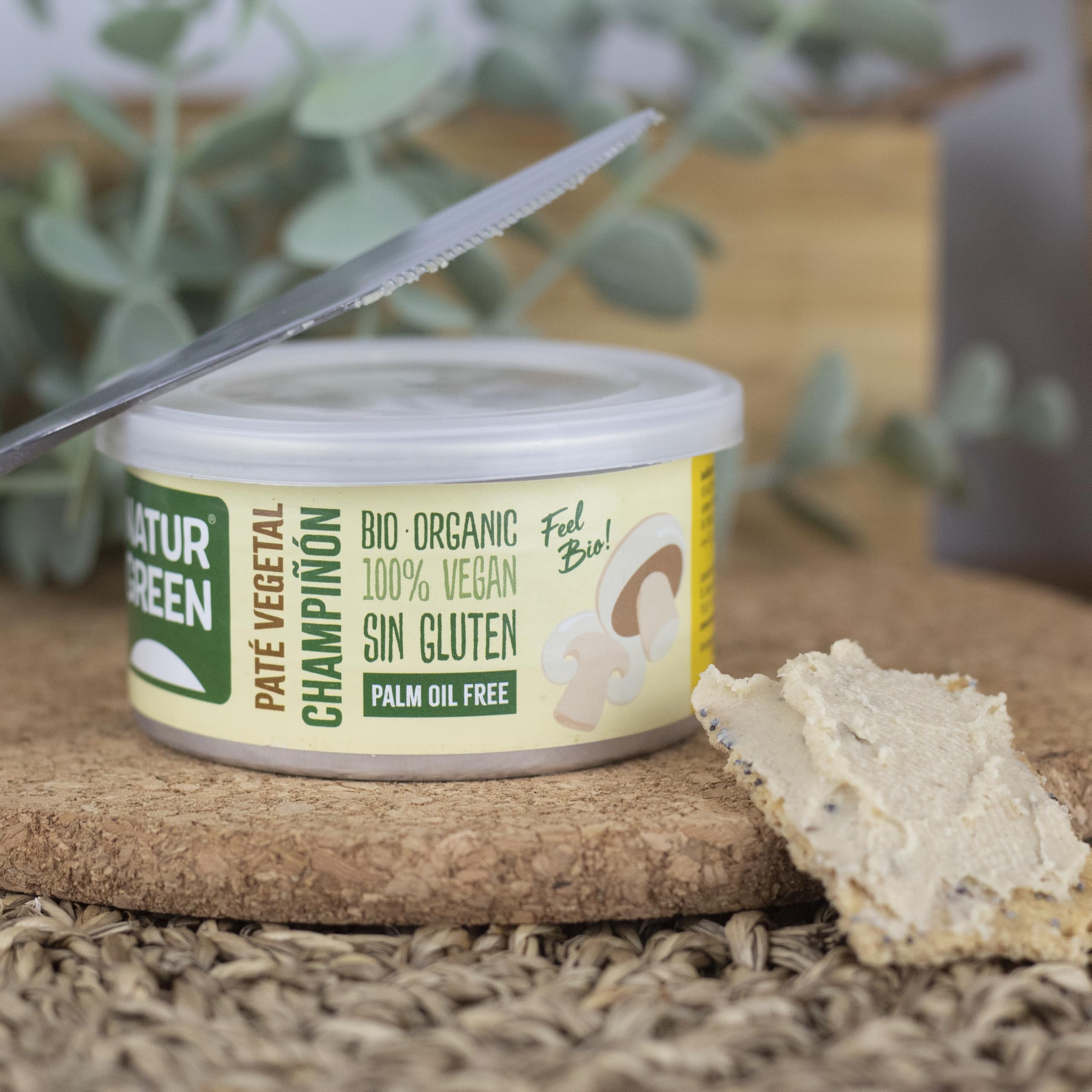 NaturGreen - Paté de Champiñón Vegetal Ecológico, Pack 12 x 125 g, Sin Gluten, Sin Lactosa, Vegano, Receta con Aceite de Coco y Karité, Textura Cremosa, Ideal para Aperitivos