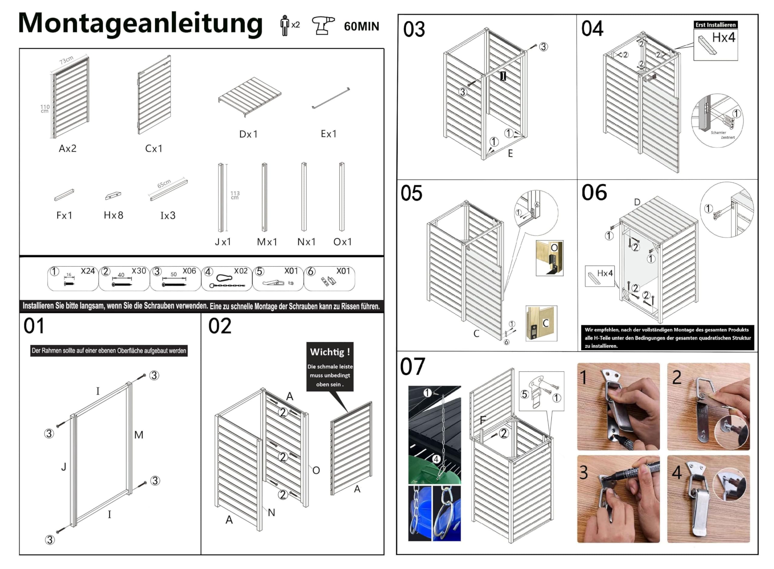 Mülltonnenbox Heide Mülltonnenverkleidung Mülltonnecontainer Holz naturbelassen 120L - 240L vormontiert (1 Tonne)