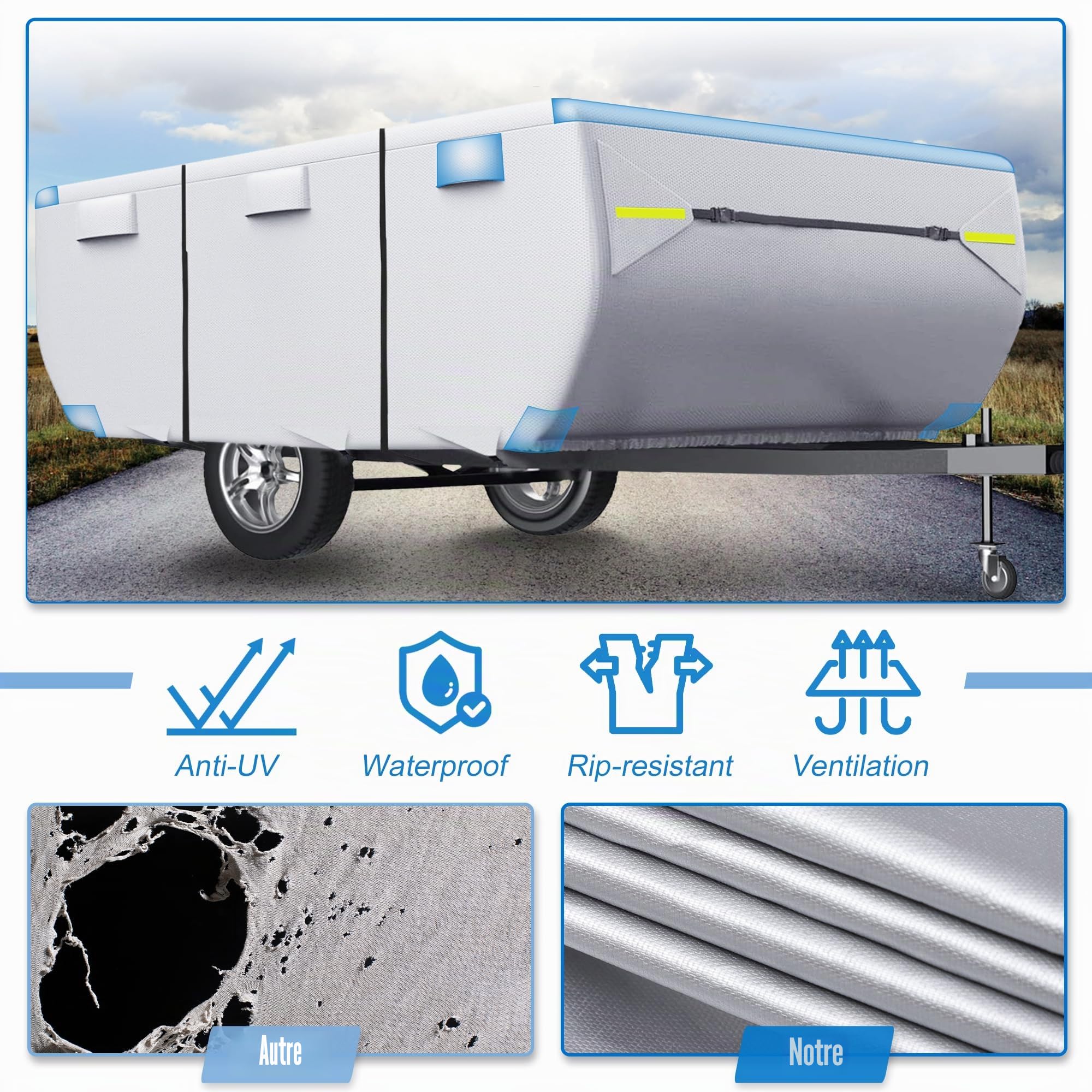 QUARKZMAN Housse Imperméable Pour Caravane Pliante 12-14' Oxford 210D