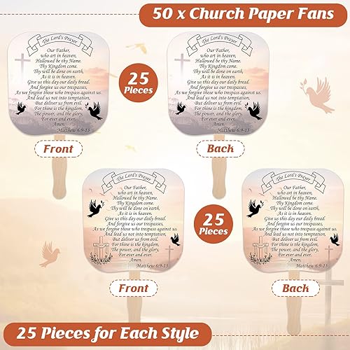 Miniatura 3 de 50 abanicos religiosos de mano religiosos de la iglesia cristiana, abanicos de mano con la oración del Señor, abanicos de papel grueso con mango de