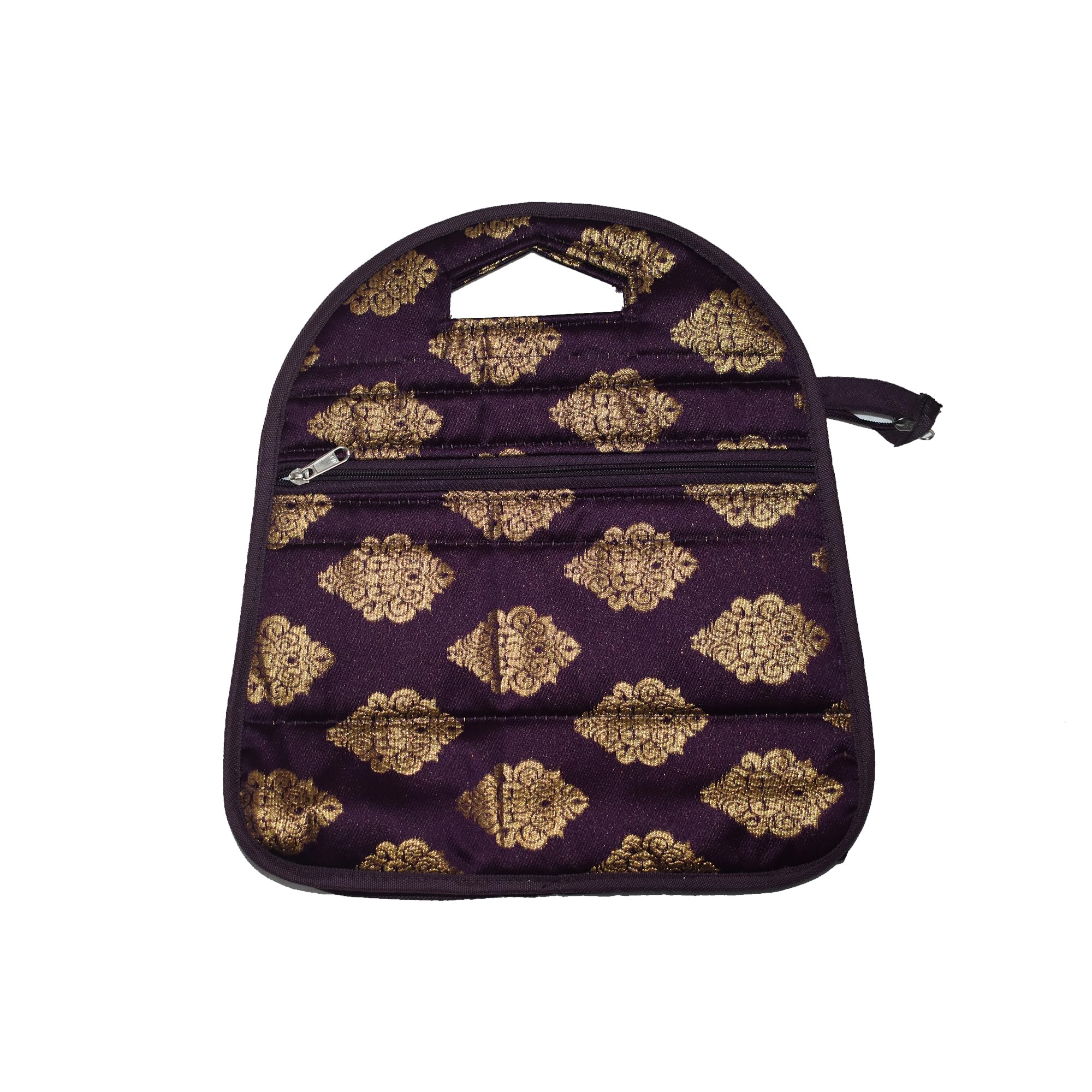 S&M Pooja Bag | Premium Jama Material | Multiple Compartments | Perfect for Mandir Essentials & Puja Items | Purple & Orange golden Color | Versatile for Daily Use & Travel-image-32