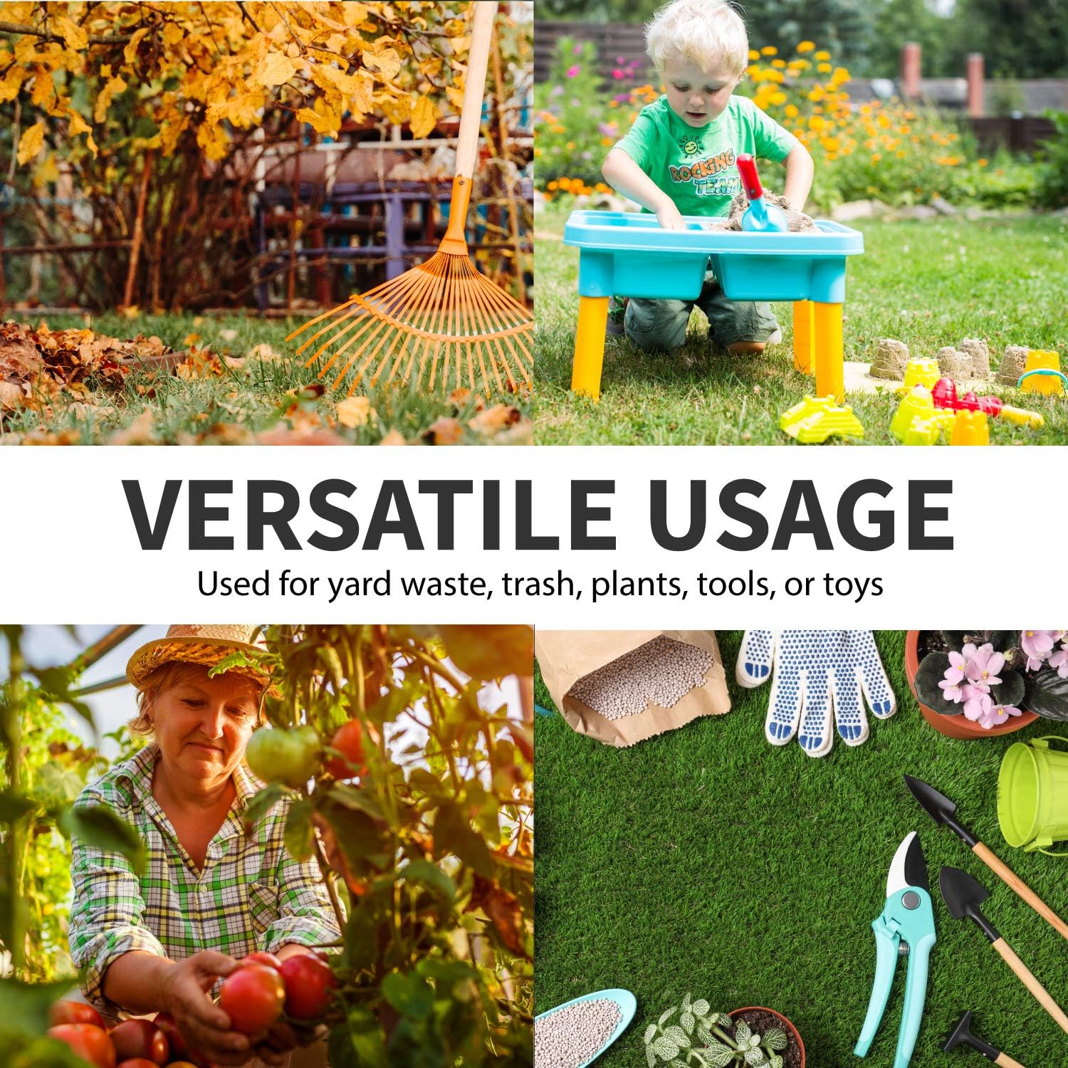 Garnen 72 Gallon Garden Waste Bags (2 Pack), Heavy Duty Reusable / Collapsible Leaf Basket Bags with 4 Reinforced Handles for Lawn Yard Pool Plant Trash Trimming Gardening Containers : Everything Else