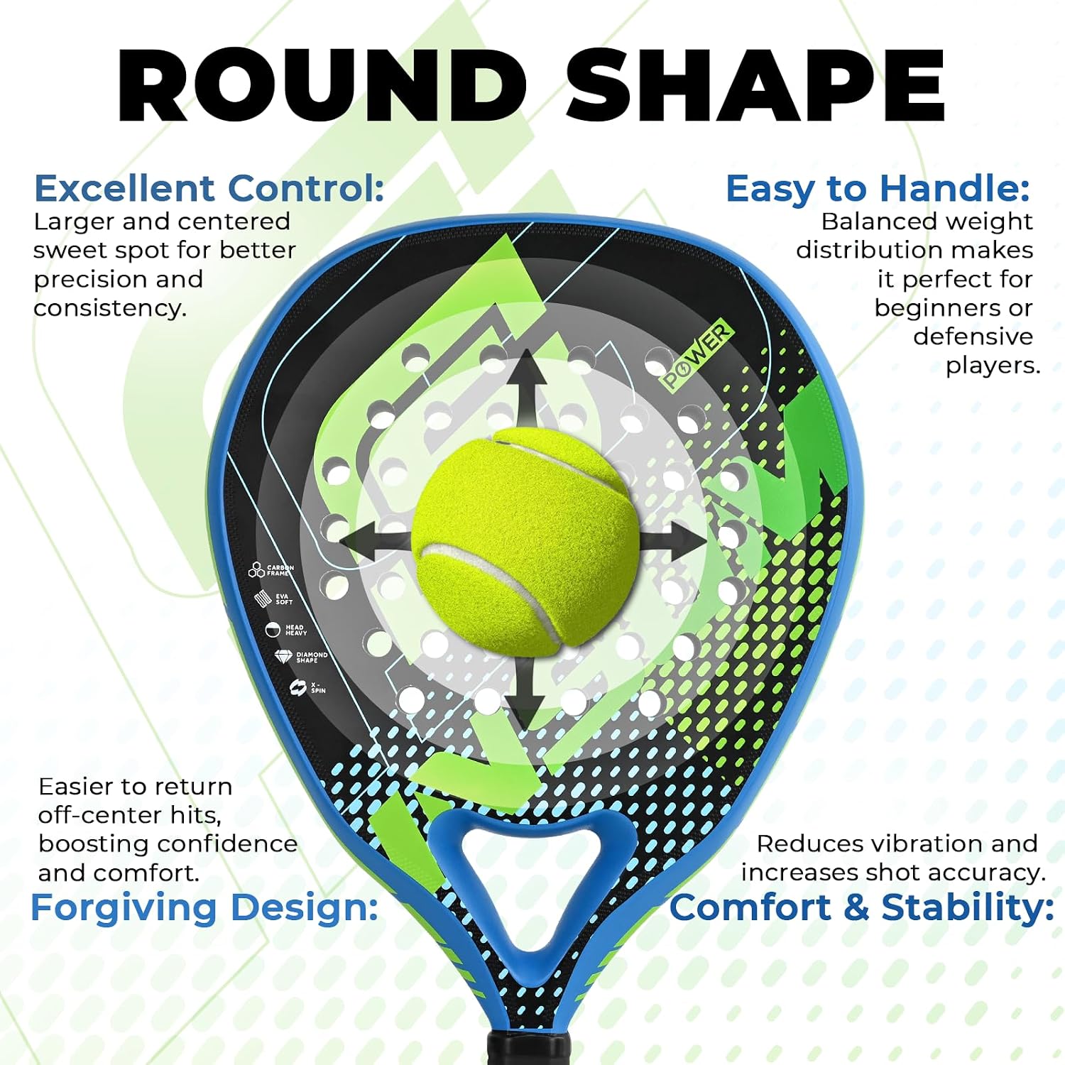 INSUM Power Padel Racket, Diamond Shape, Carbon Fiber Frame with EVA Core, Aerodynamic Design, Offensive Performance Gear for Advanced Players