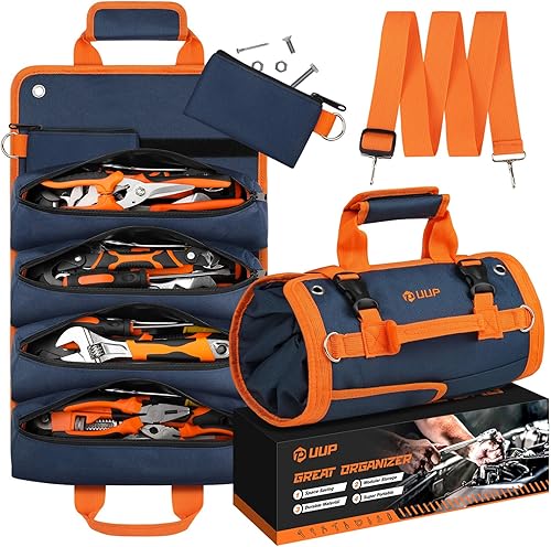 Bolsa de herramientas enrollable, organizador de almacenamiento de herramientas vacías enrollado resistente, organizador plegable portátil con 2