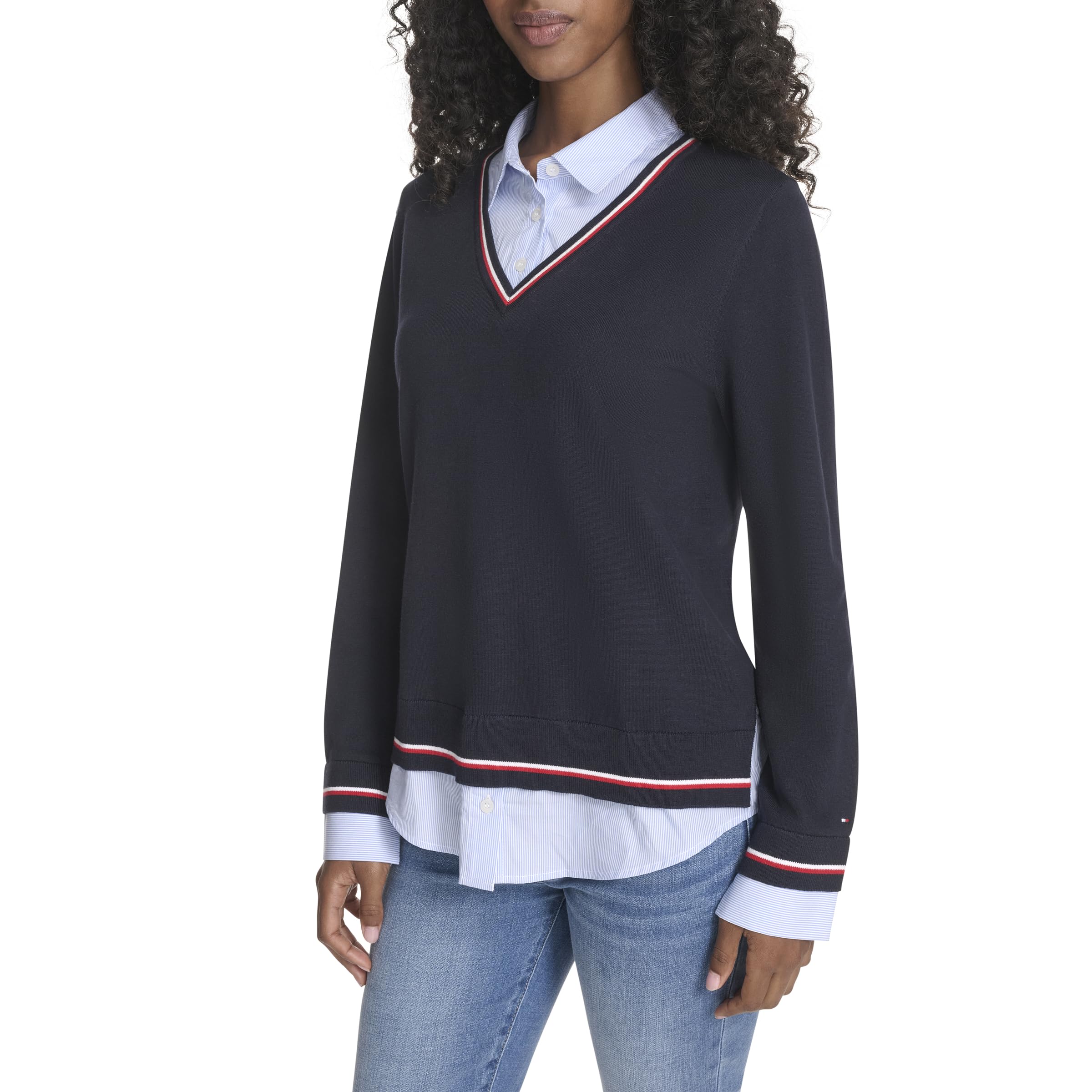 Tommy Hilfiger Damen Long Sleeve Sweater Button Up Collared Shirt Pullover
