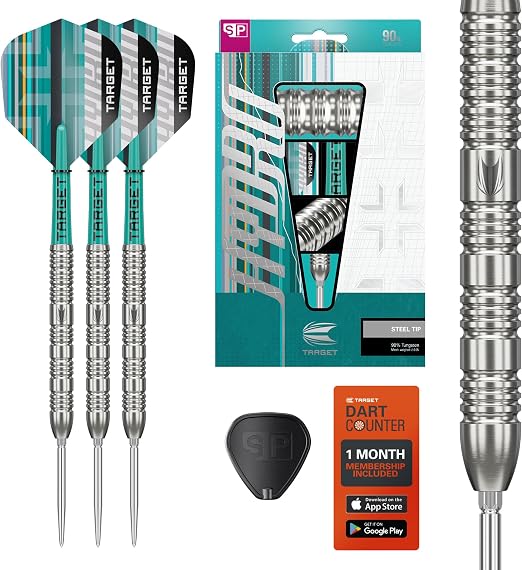 Target Darts Hydro Steel Tip Dart Set, 21G/22G/23G/24G/25G/26G (Barrel 01/02/03) | 90% wolframowe rzutki, srebrne końcówki Swiss Point, trzonek Pro Grip Tag i skrzydełka Pro Ultra No.6, w zestawie.