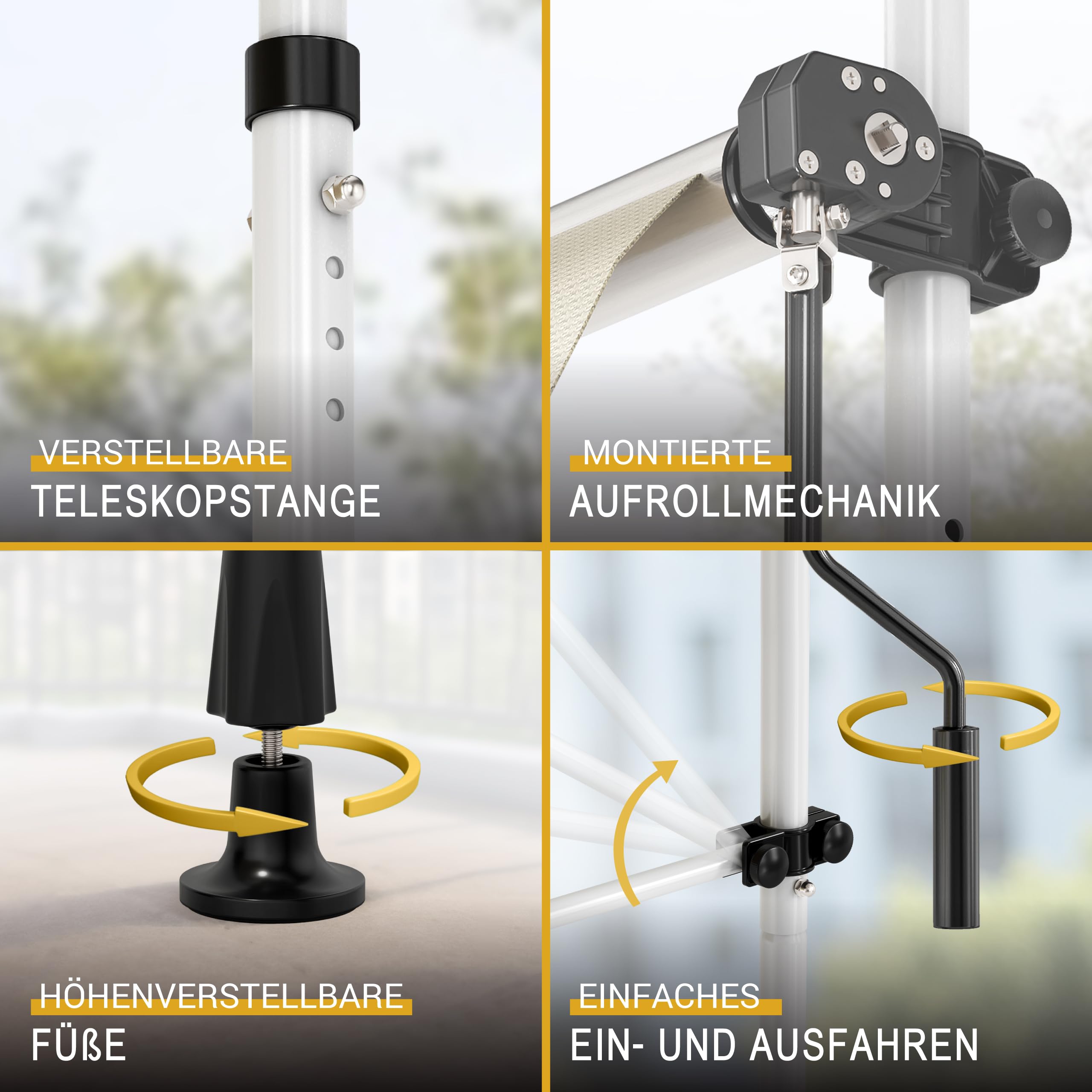Sol Royal Klemmmarkise 2m breit ohne Bohren – Klemm-Markise mit Handkurbel Balkon Terrassen Sonnenschutz - Standmarkise Beige UV-Beständig Balkonmarkise zum Klemmen Witterungsbeständig BM3